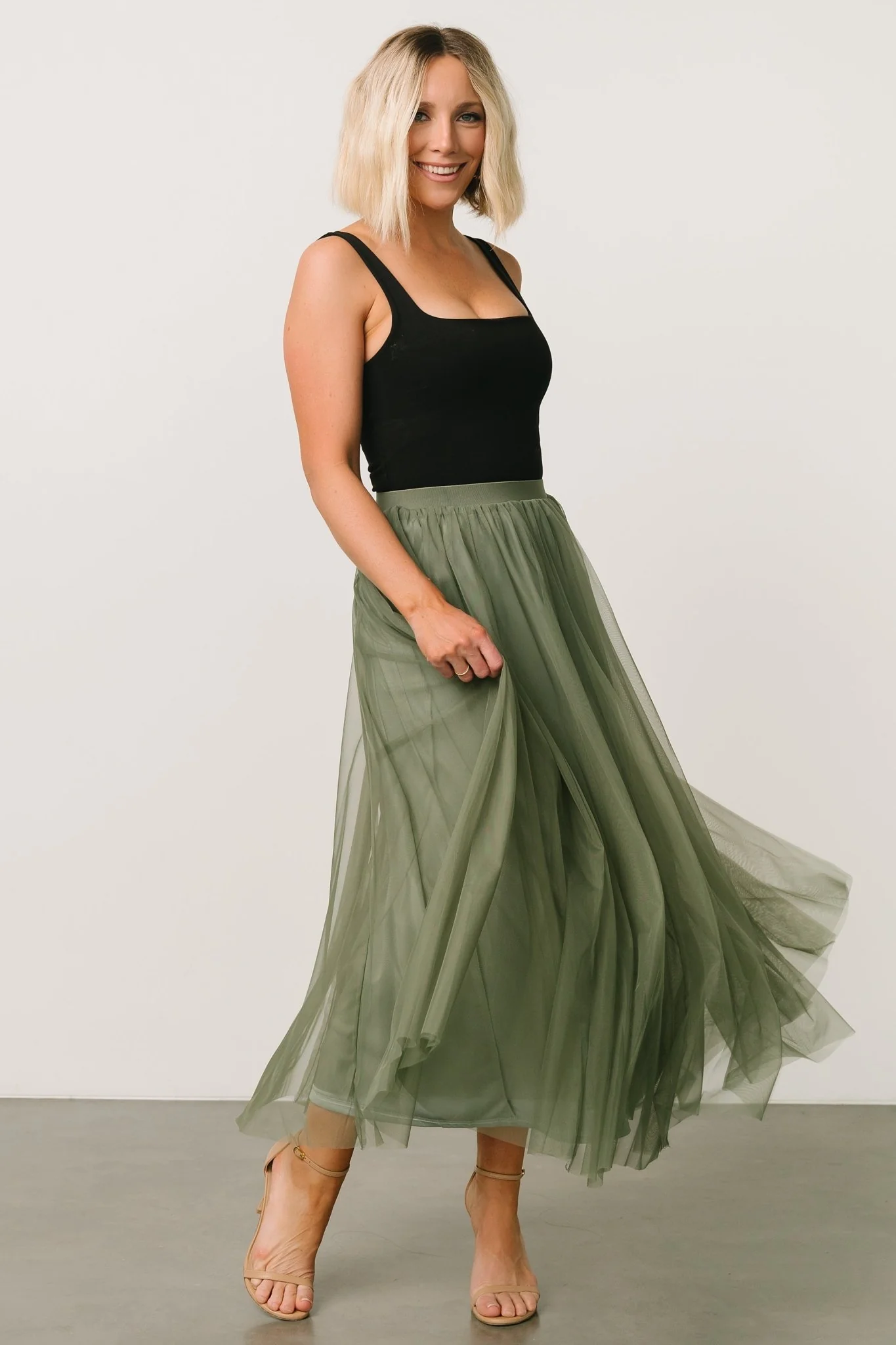 Mila Tulle Skirt | Dark Sage