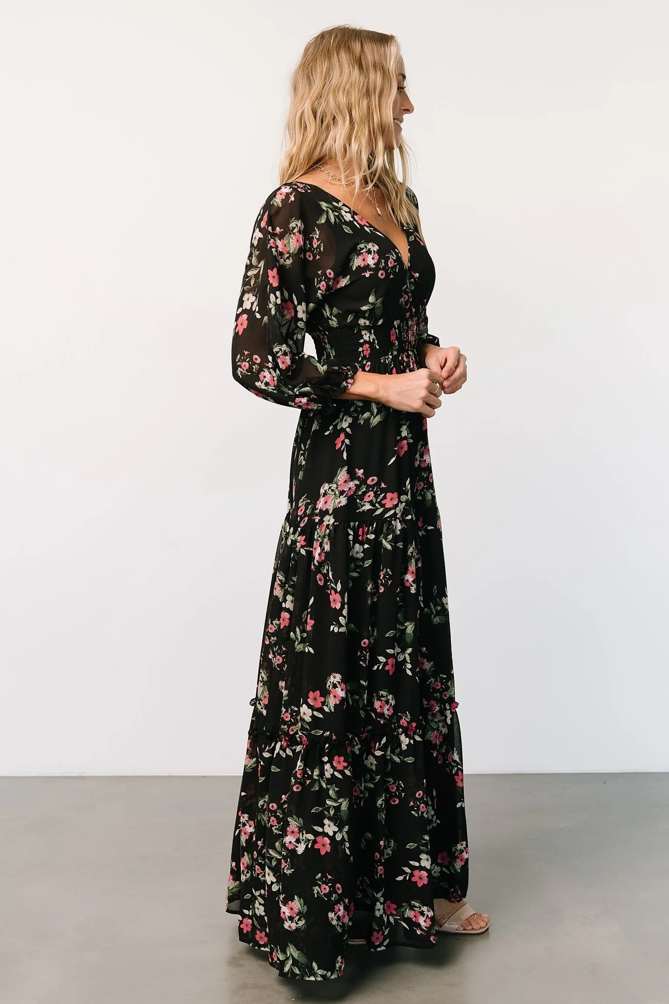 Sawyer Tiered Maxi Dress | Black + Berry