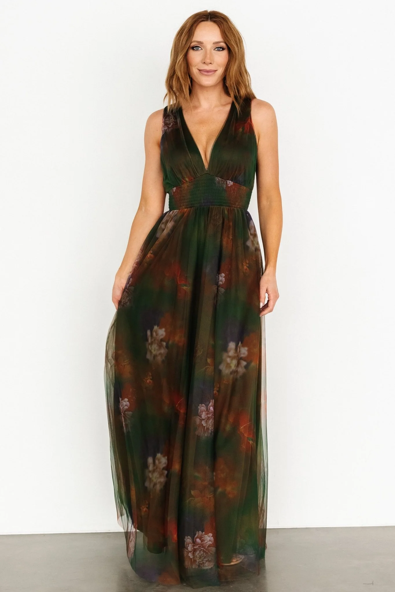 Kamila Tulle Maxi Dress | Olive Multi Floral