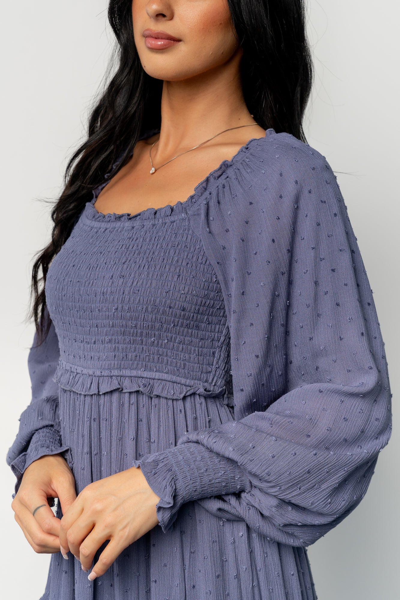 Amanda Smocked Dotted Maxi Dress | Dusk Blue