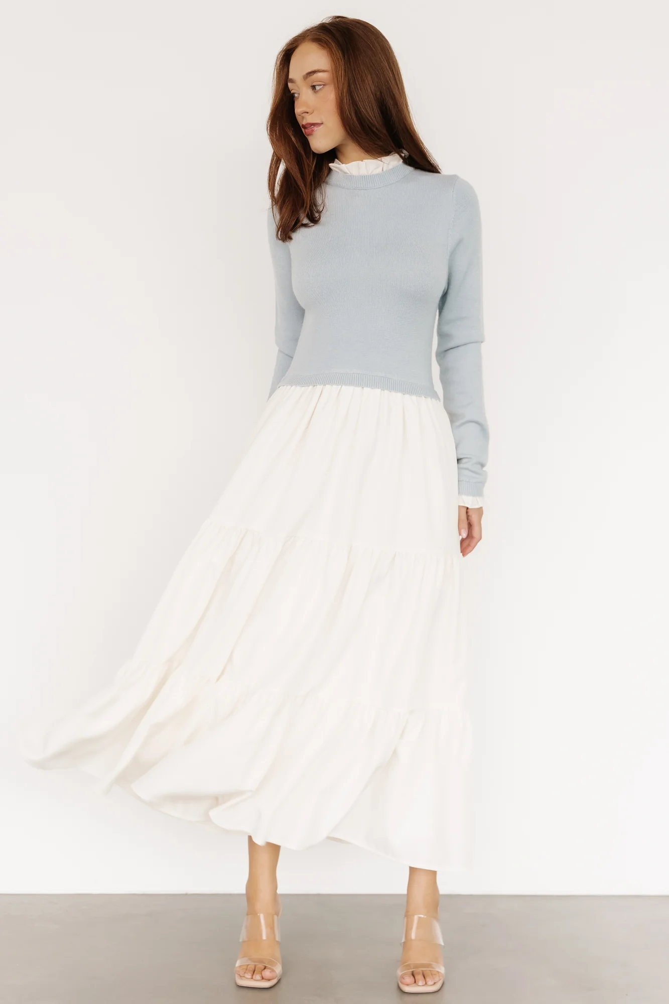 Sophie Sweater Dress | Light Blue + Ivory
