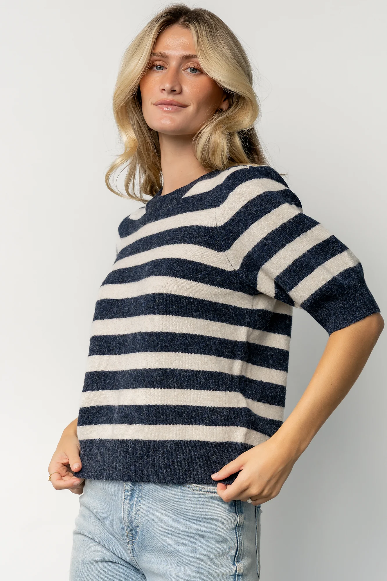 Keira Sweater Top | Navy + Ivory Stripe
