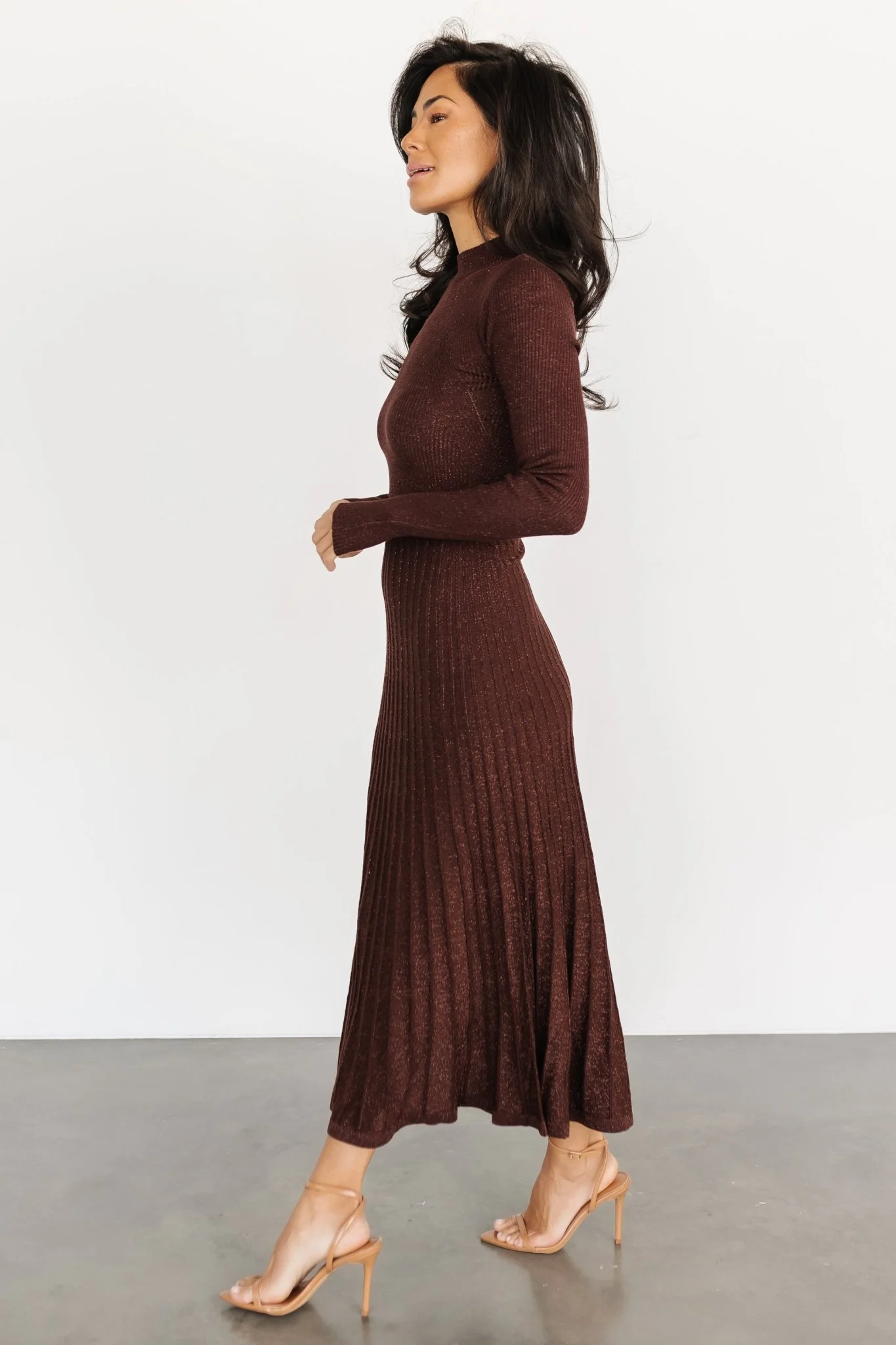 Jamelia Pleated Sweater Dress | Brown + Gold