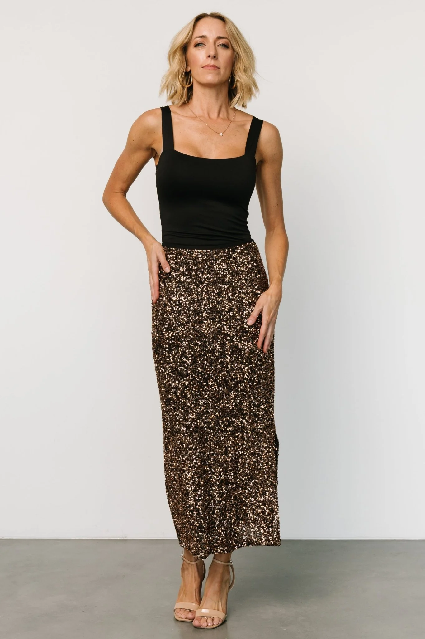 Charmed Sequin Midi Skirt | Bronze