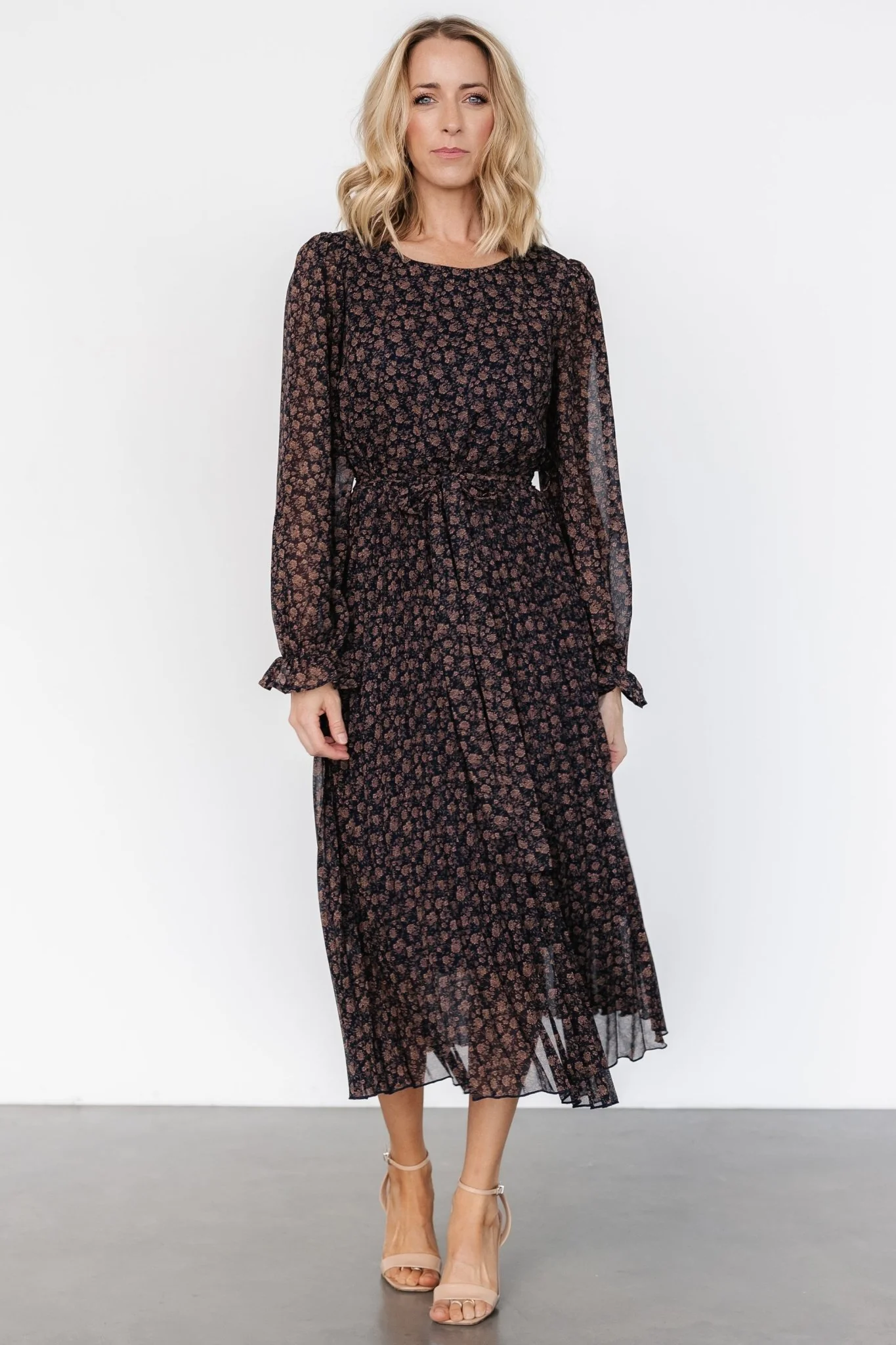 Edith Pleated Dress | Navy + Copper