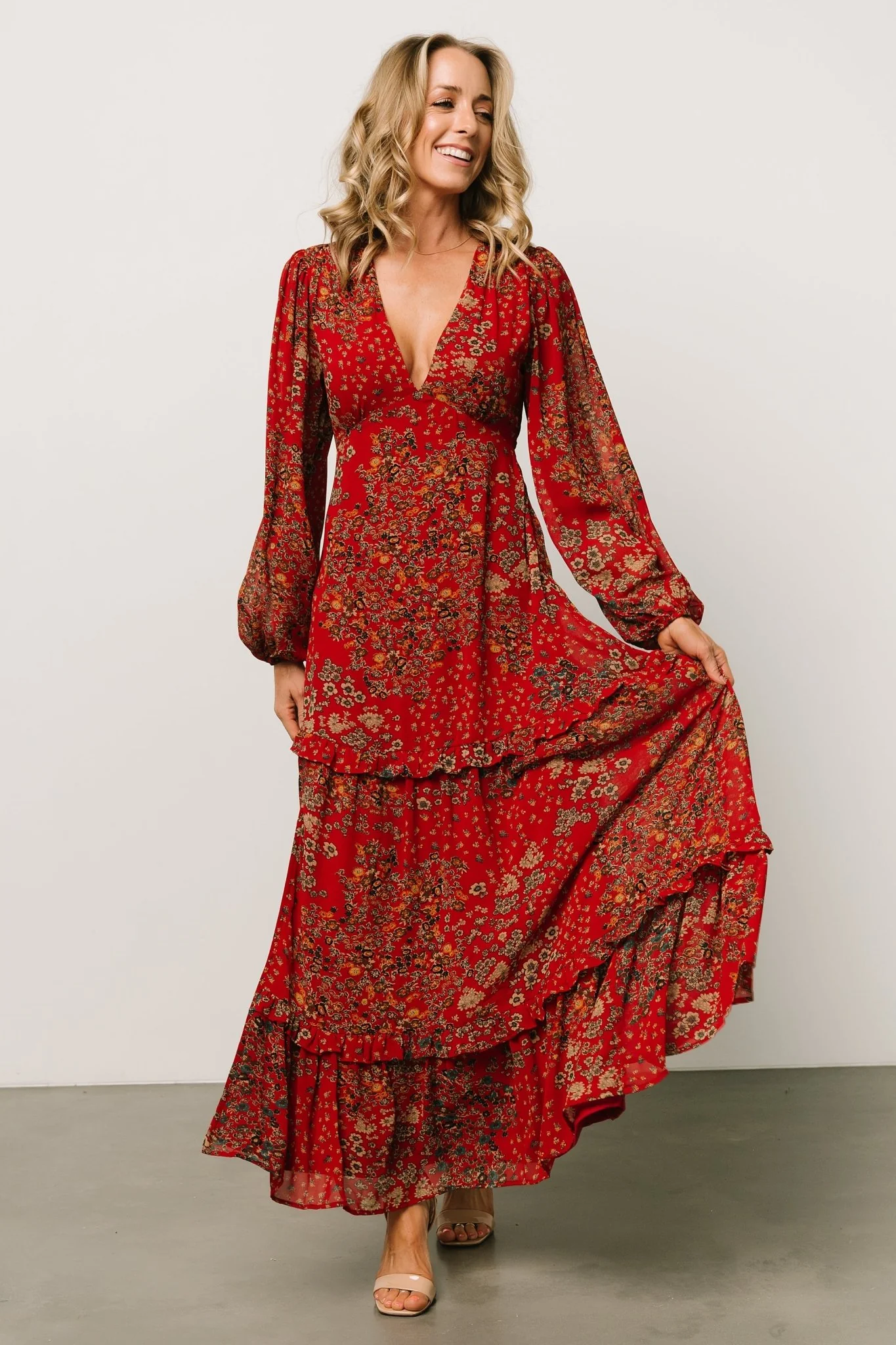 Bowman Deep V Maxi Dress | Red Multi