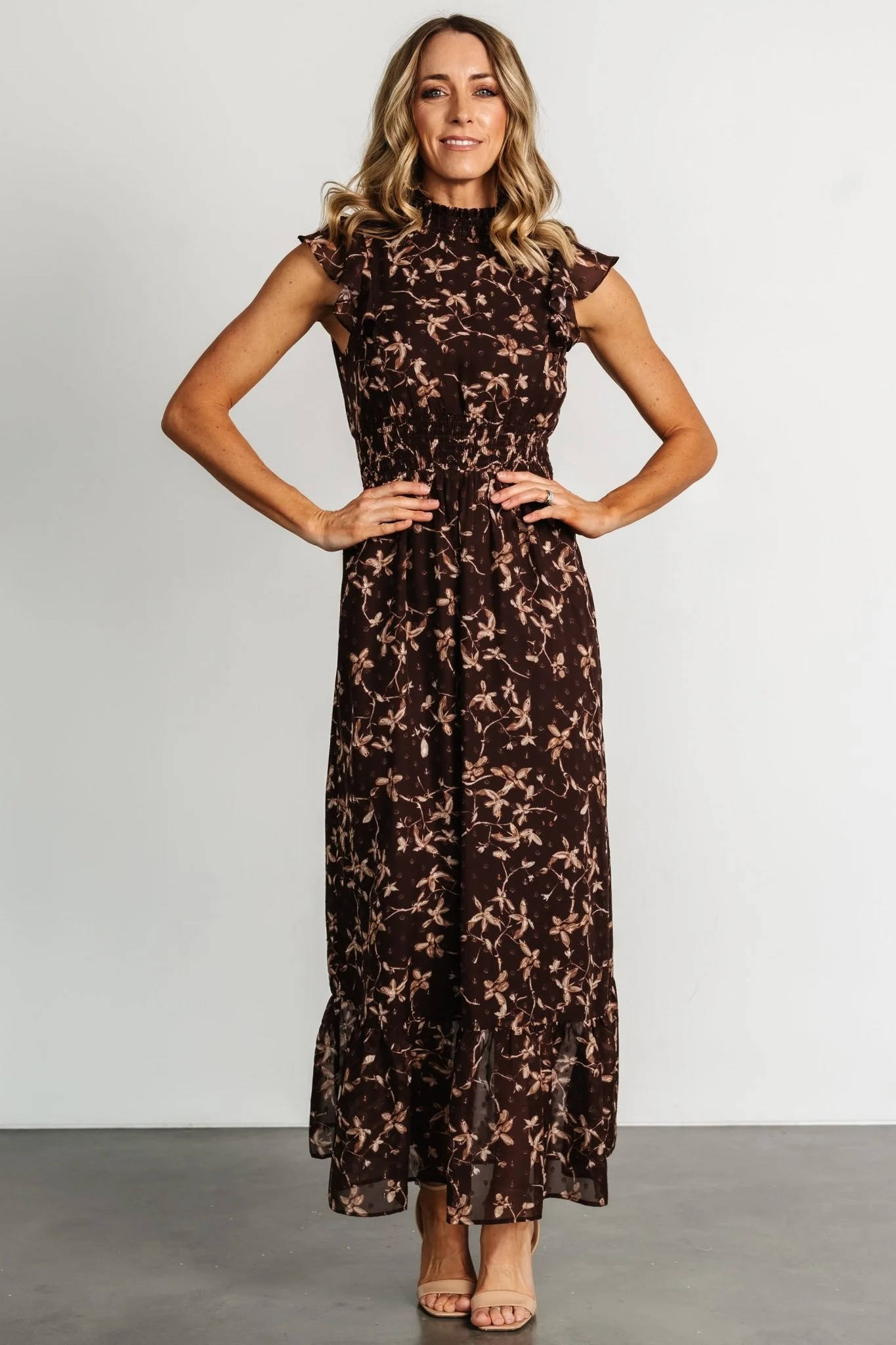 Kearny Ruffle Maxi Dress | Brown + Natural
