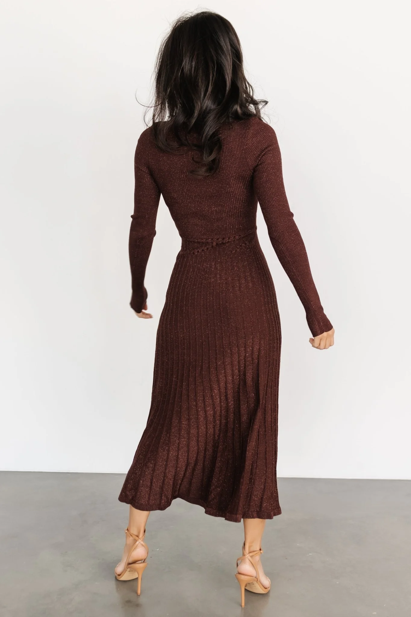 Jamelia Pleated Sweater Dress | Brown + Gold