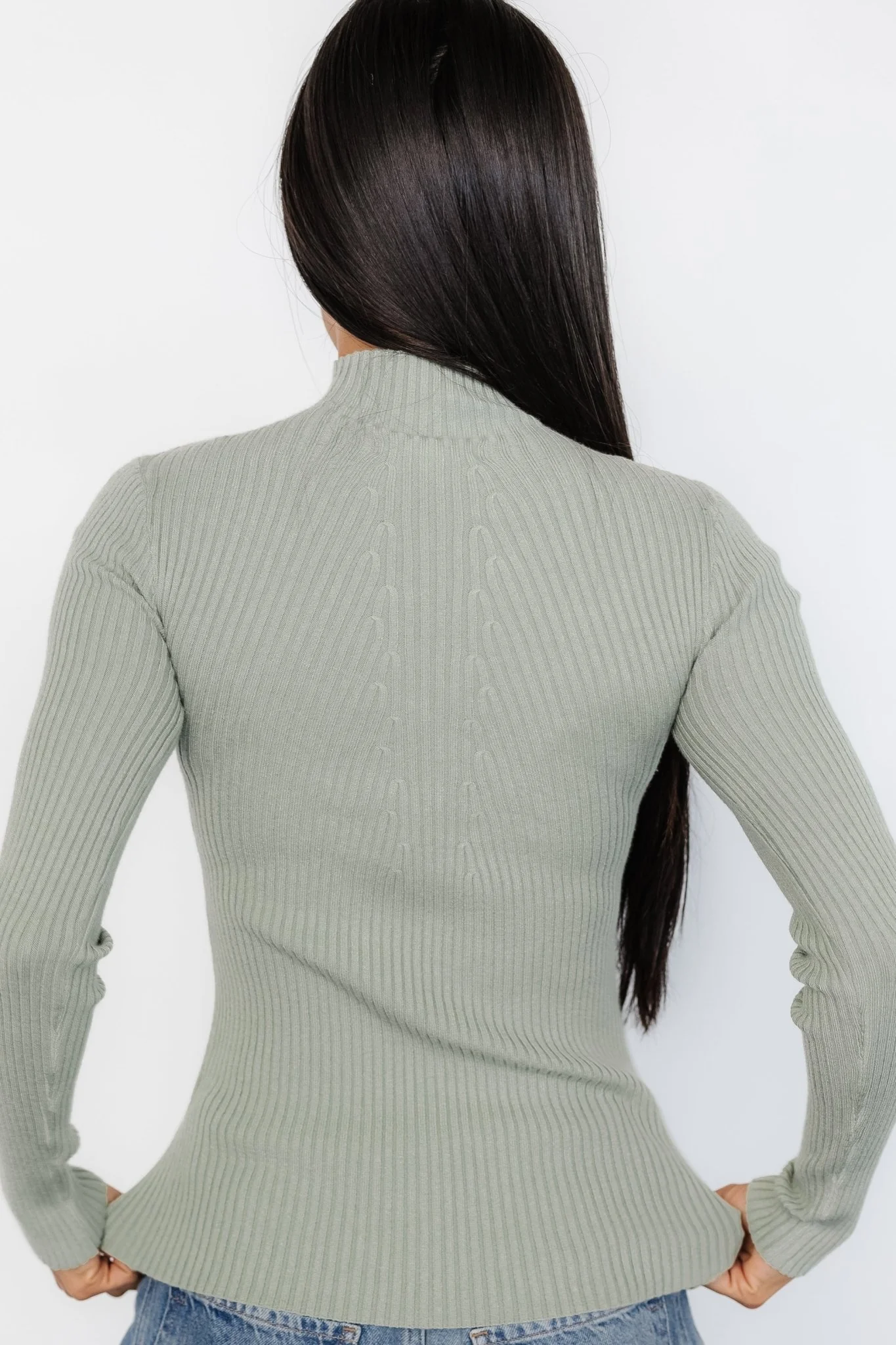 Ari Ribbed Long Sleeve Top | Sage