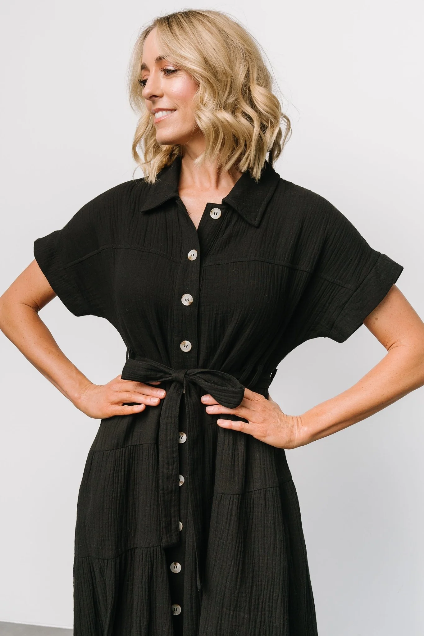 Aizey Button Up Maxi Dress | Black