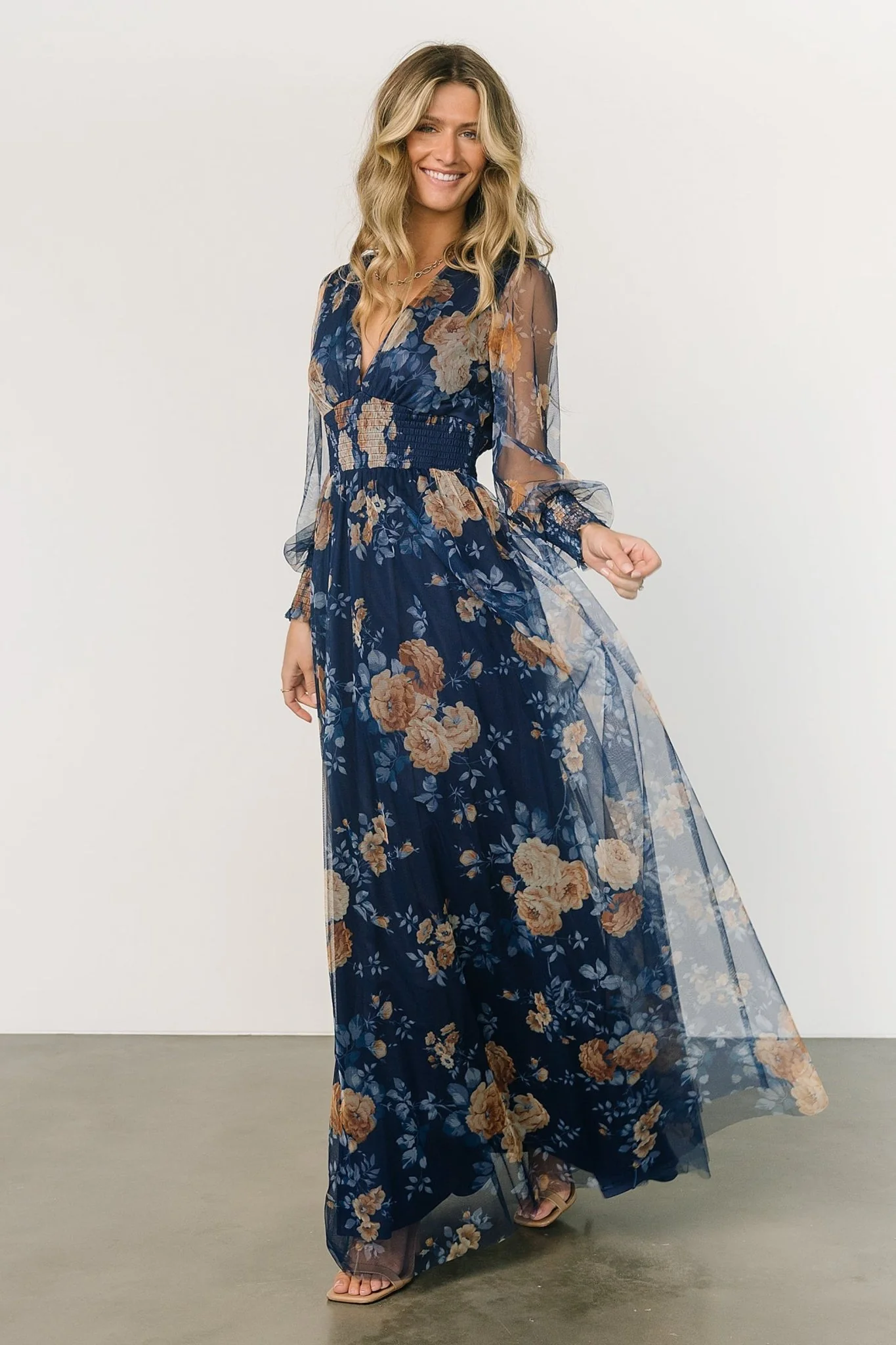 Layla Tulle Maxi Dress | Blue + Golden Floral