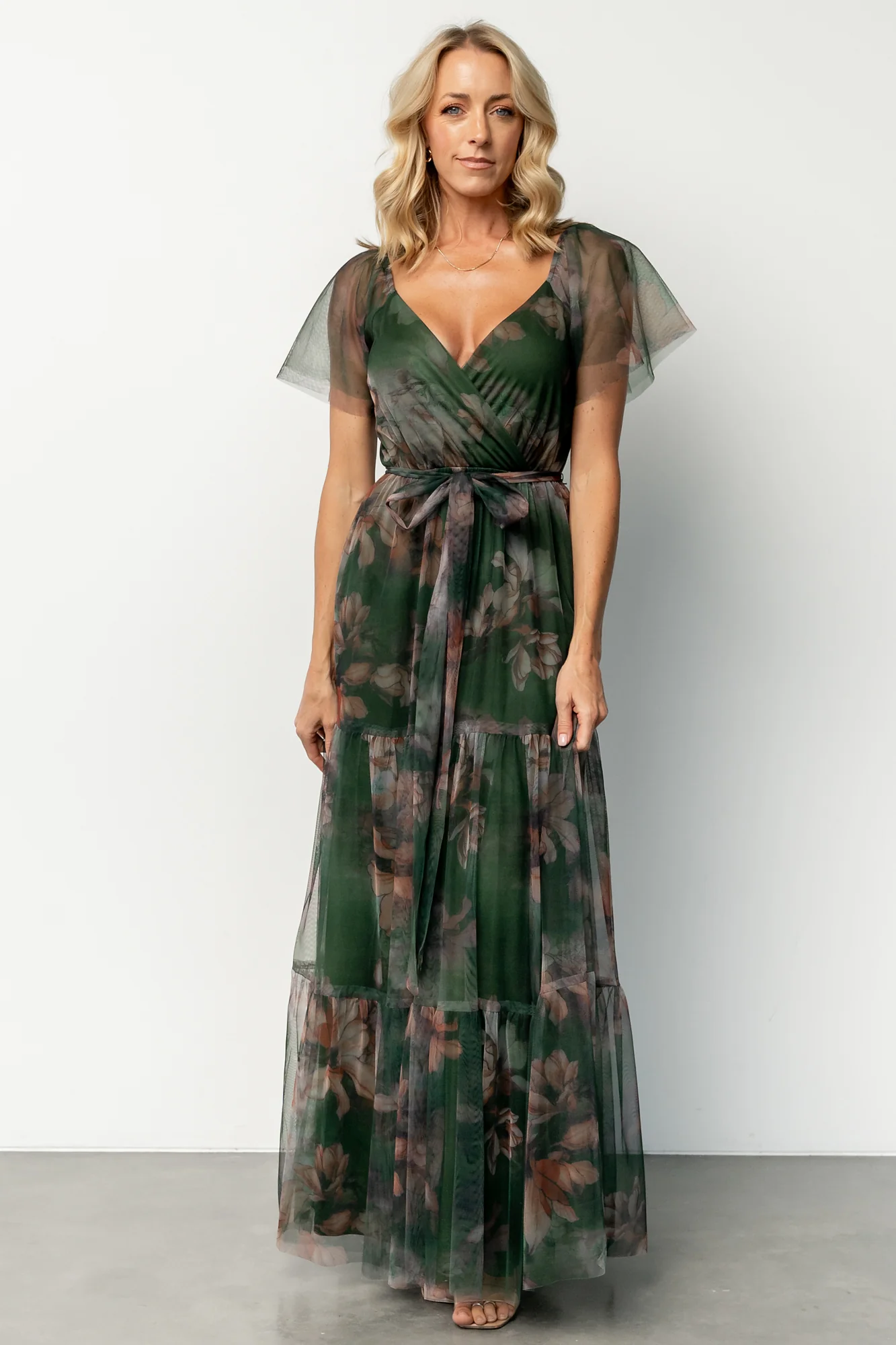 Nicola Tulle Maxi Dress | Deep Green Floral