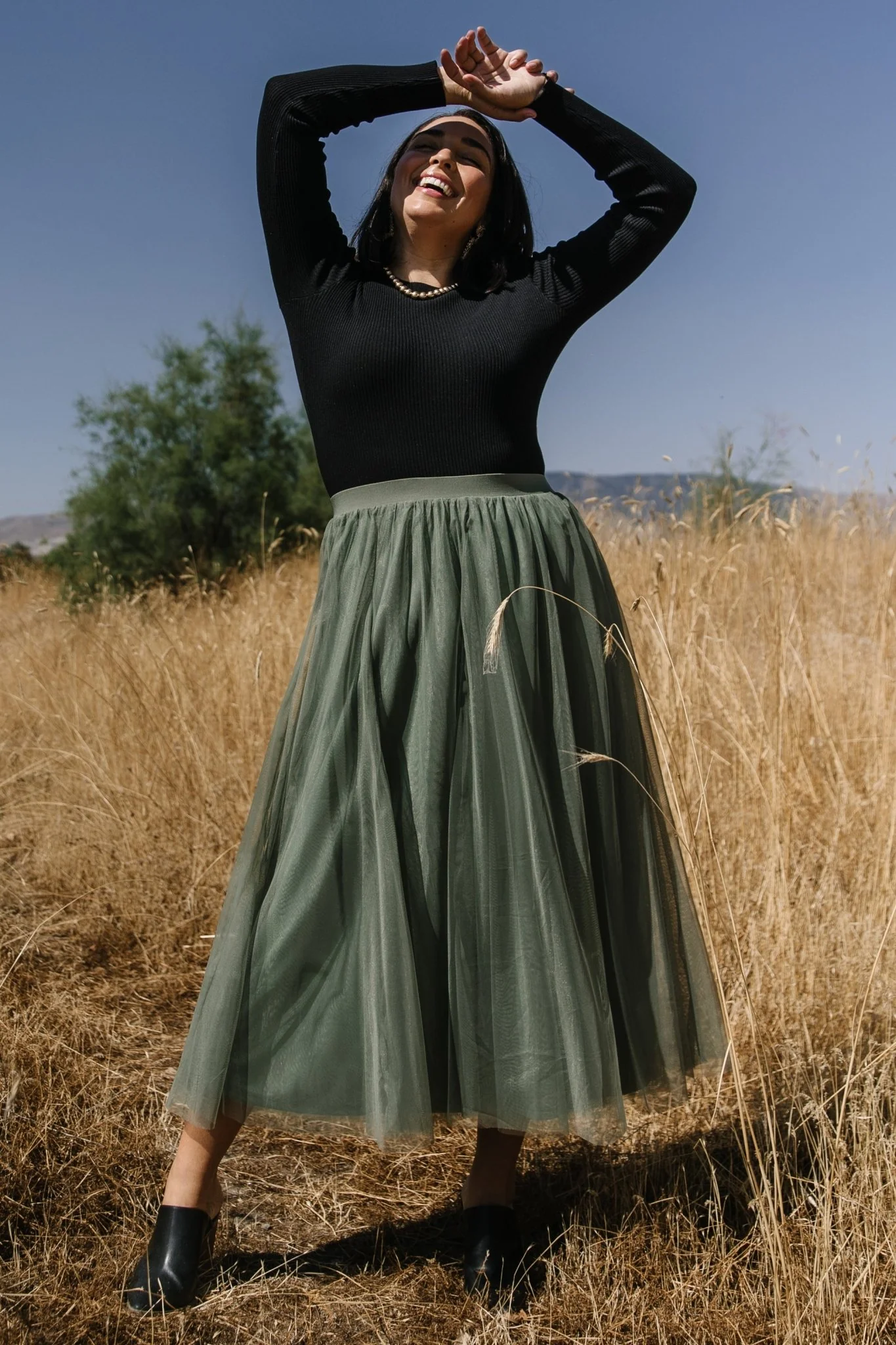 Mila Tulle Skirt | Dark Sage