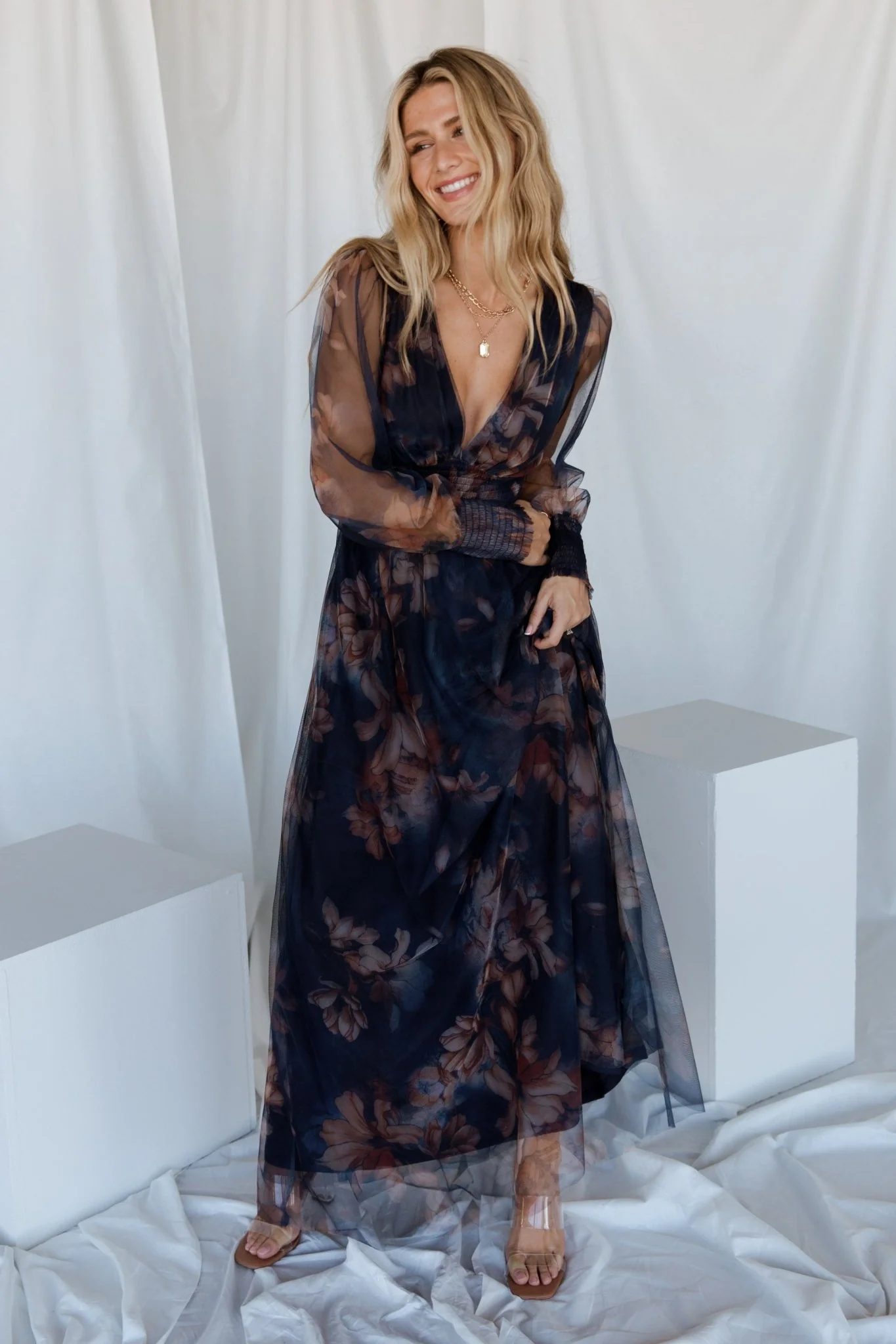 Layla Tulle Maxi Dress | Dark Blue Floral