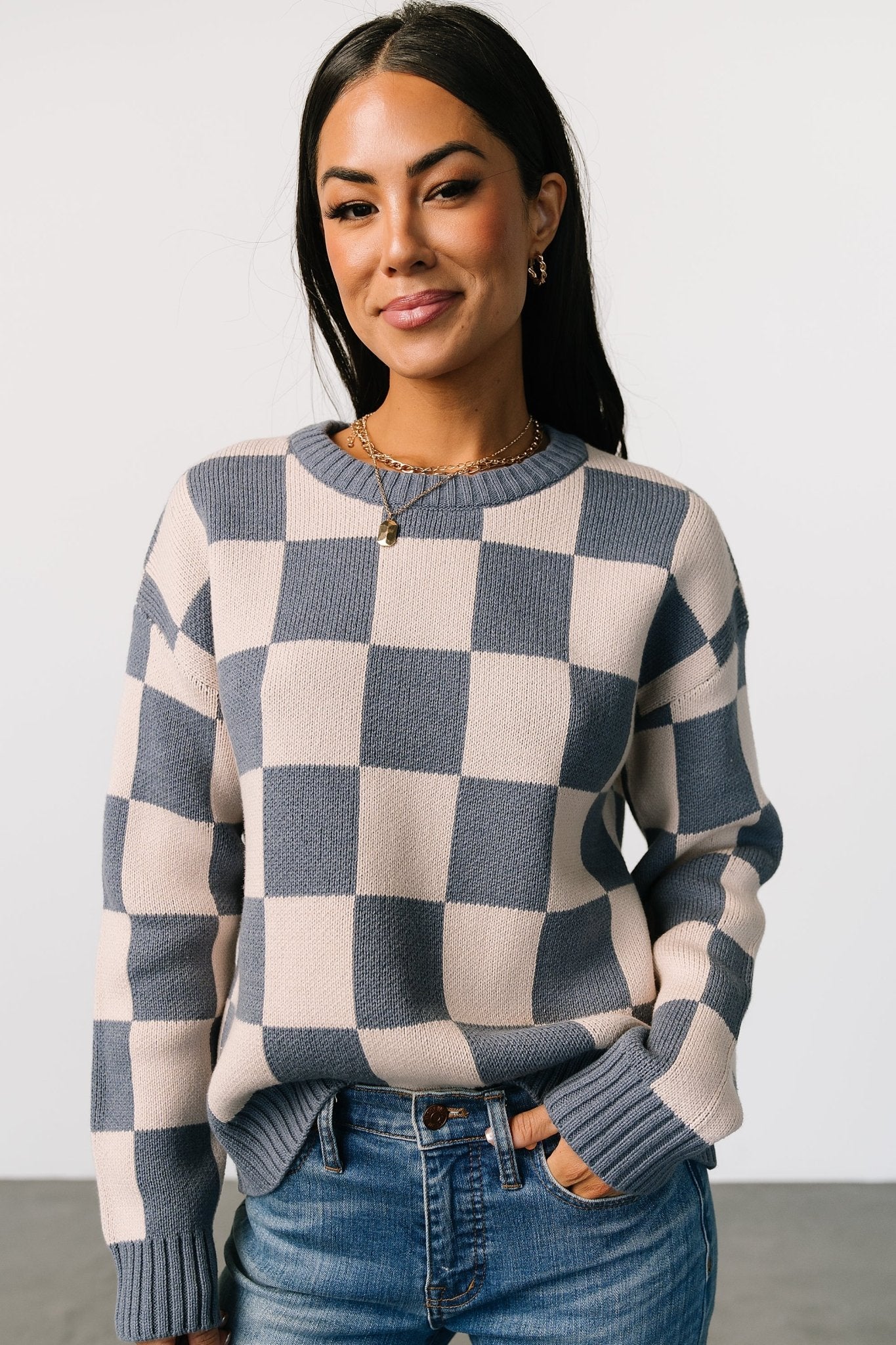 Quincy Checkered Sweater | Blue