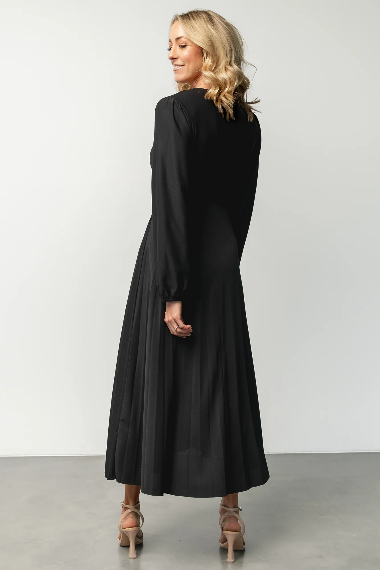Lynda Pleated Midi Dress | Black