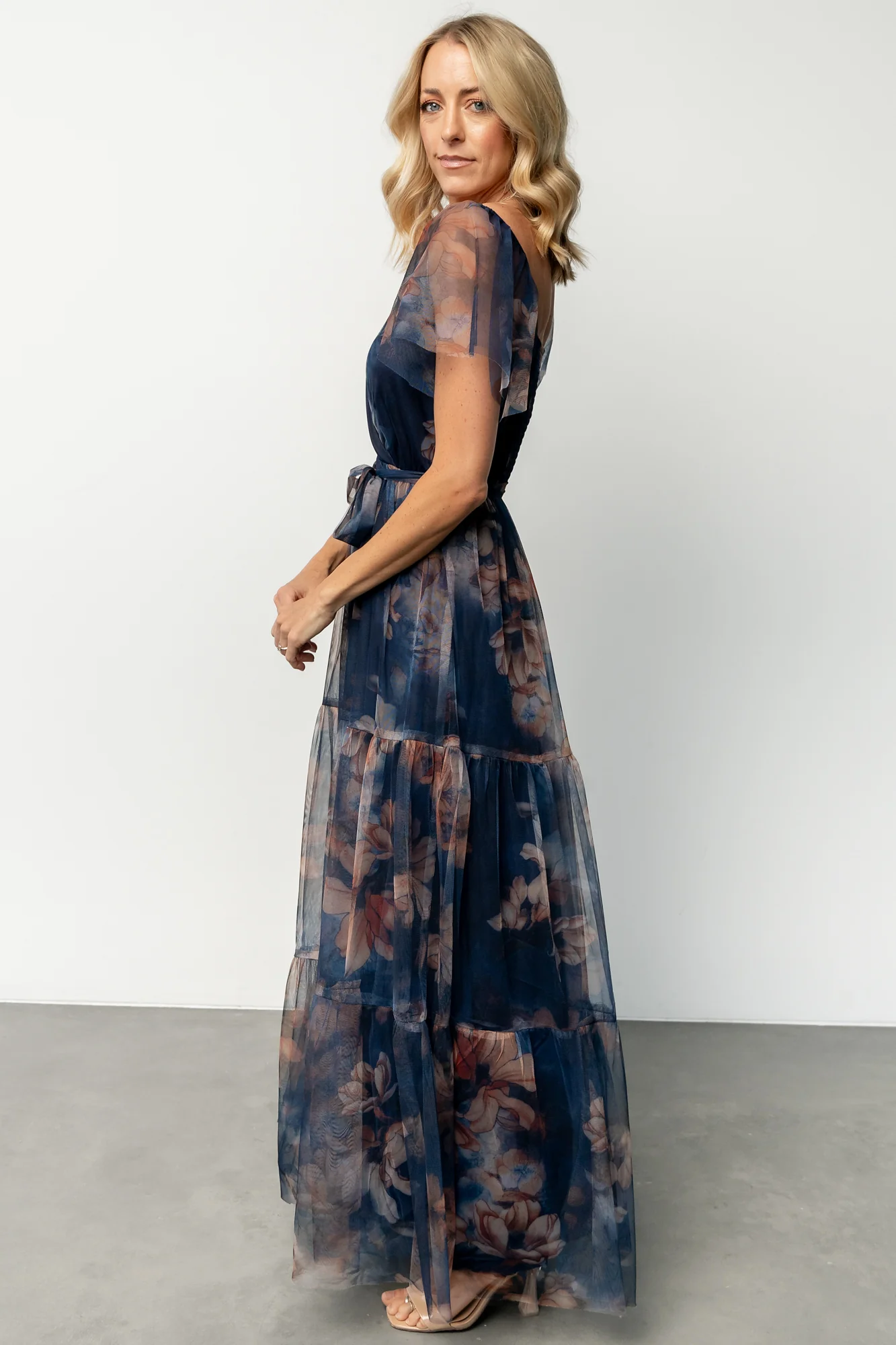 Nicola Tulle Maxi Dress | Dark Blue Floral