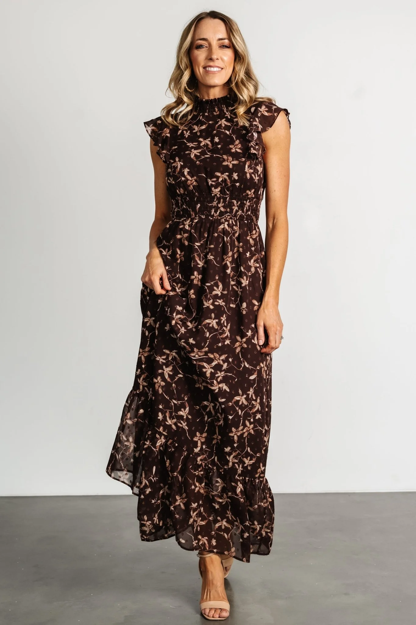 Kearny Ruffle Maxi Dress | Brown + Natural