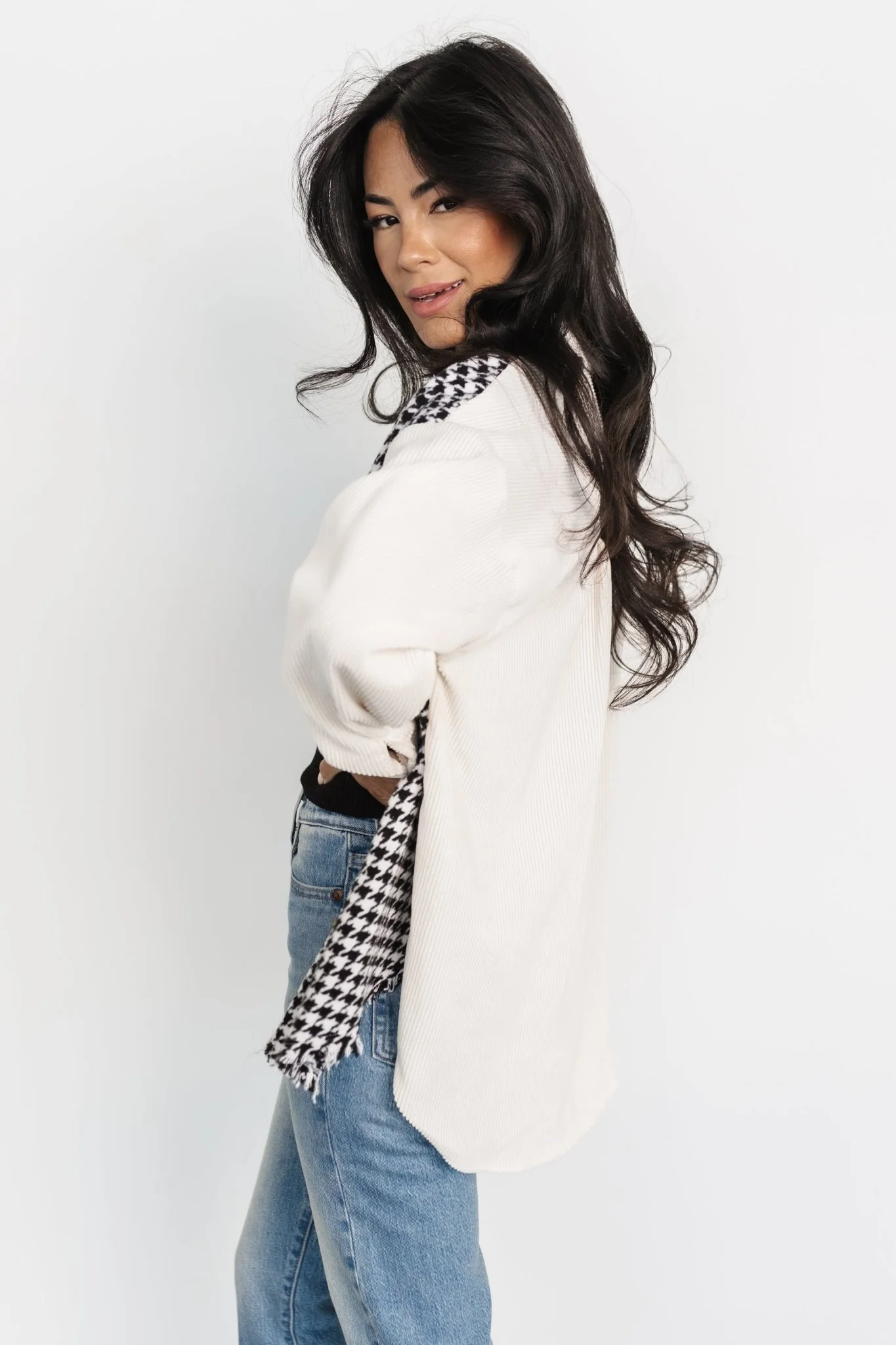 Montreal Houndstooth Shacket | Ivory + Black