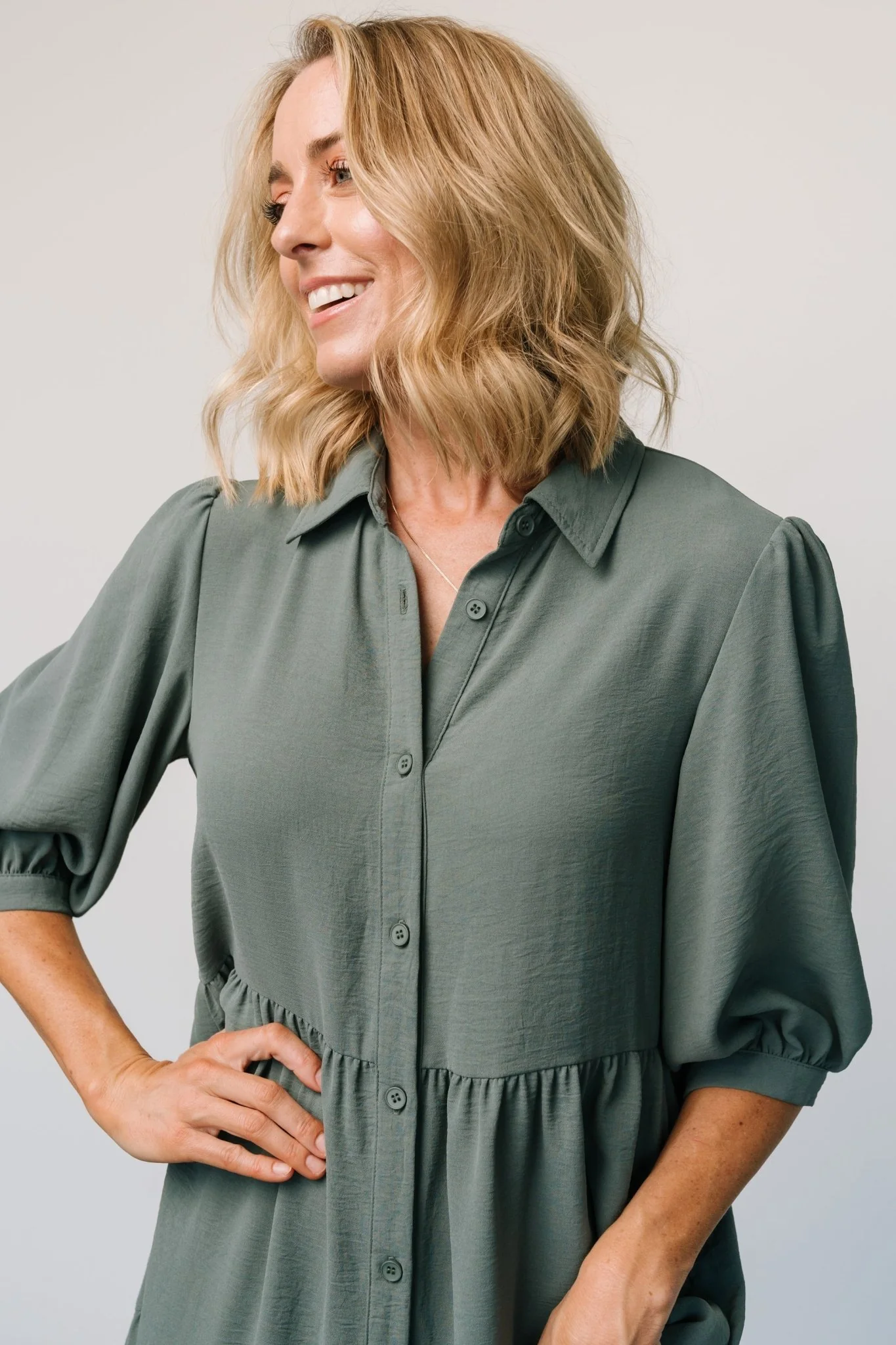 Sandy Button Tiered Dress | Jade