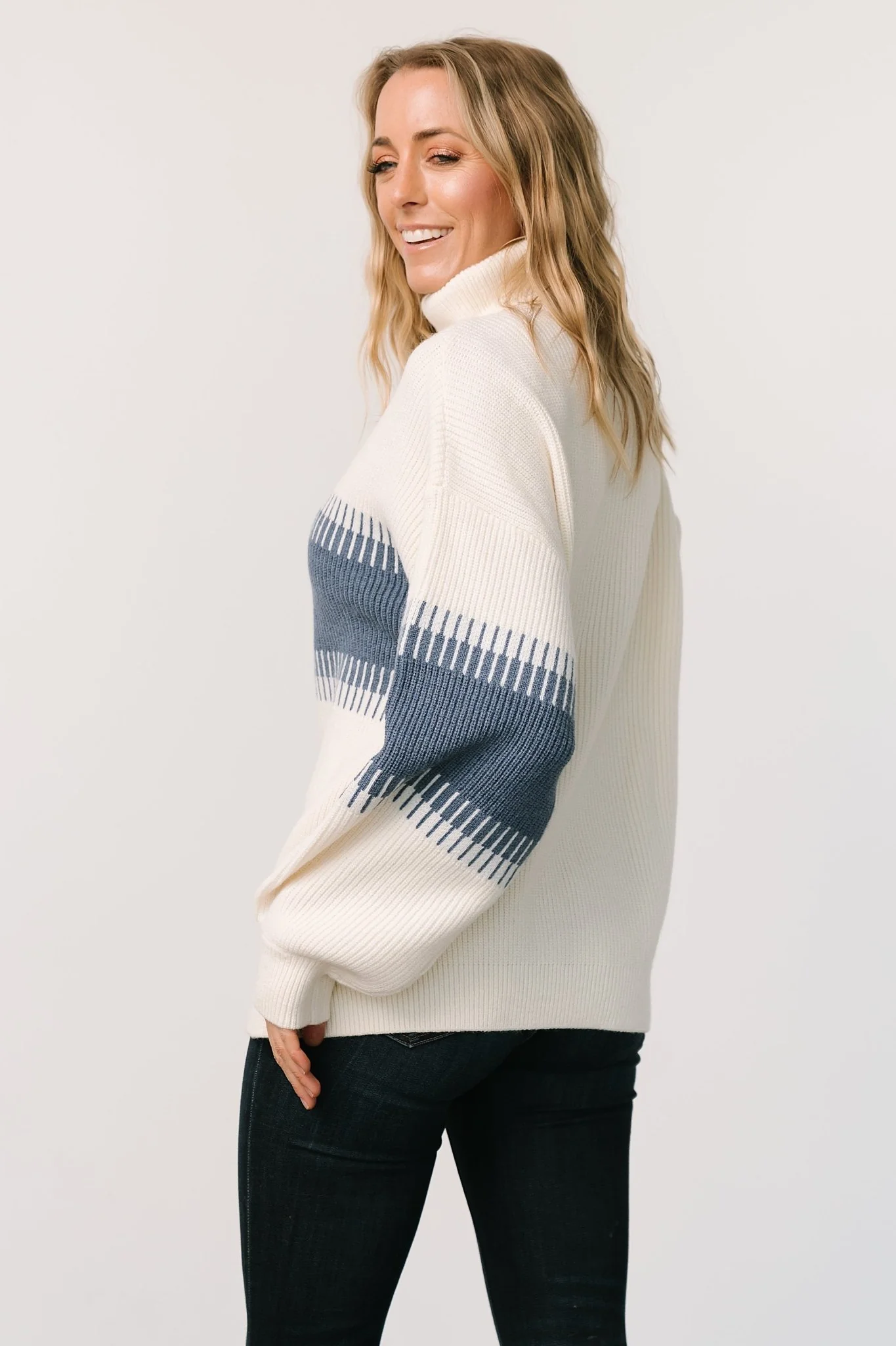 Antonov Turtle Neck Sweater | Blue + Cream