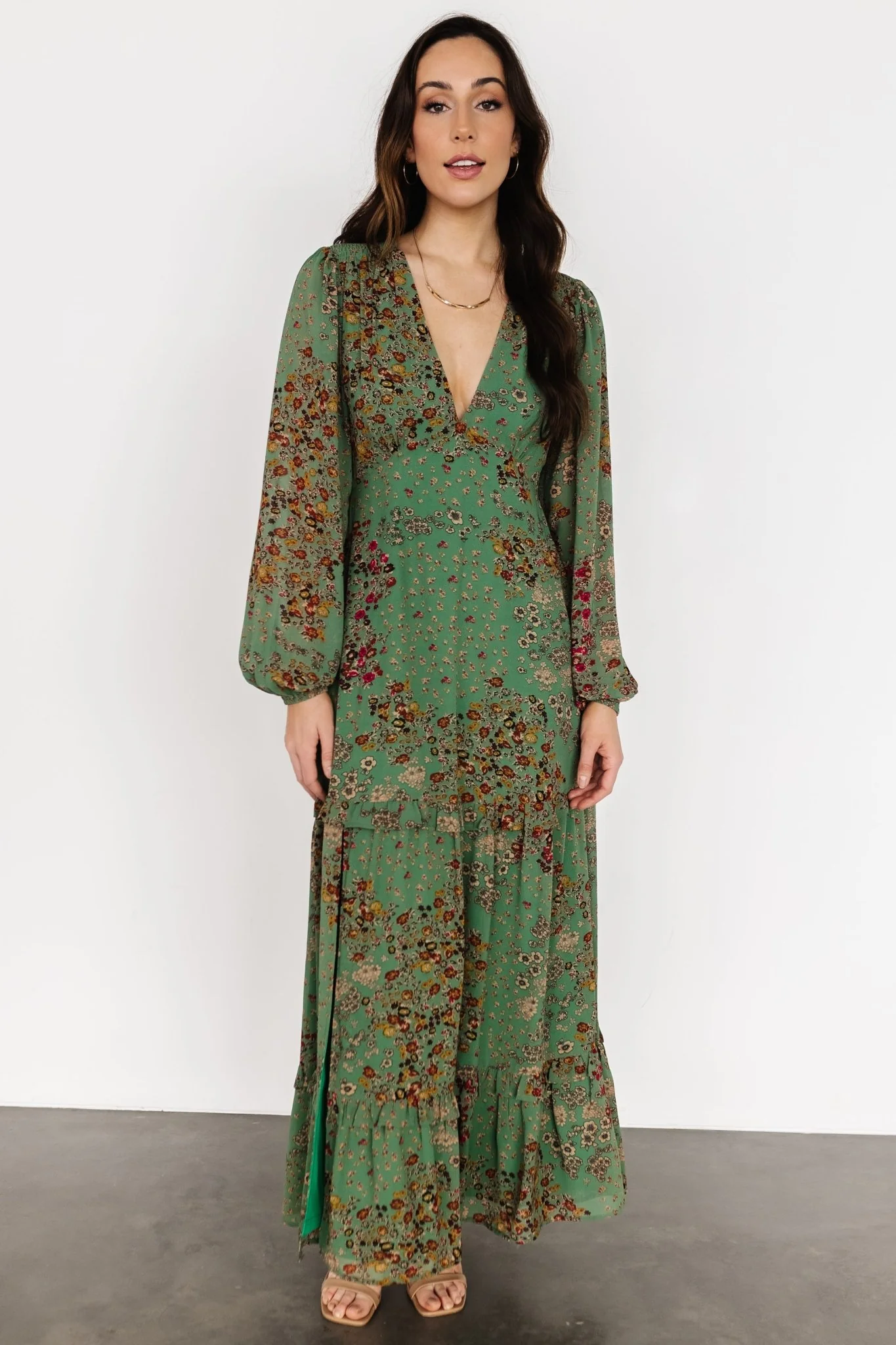 Bowman Deep V Maxi Dress | Green Multi
