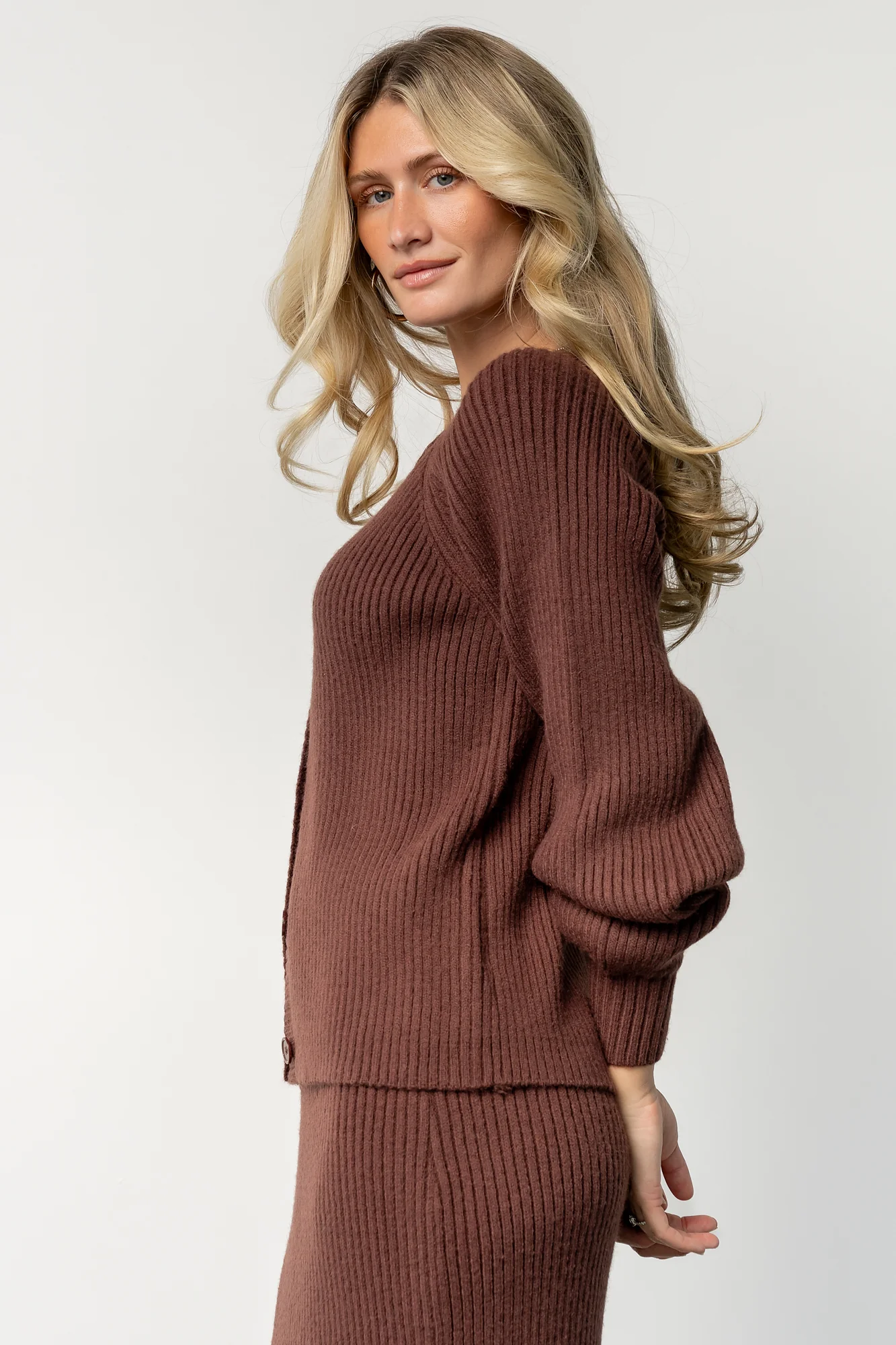 Blair Rib Knit Cardigan | Mahogany