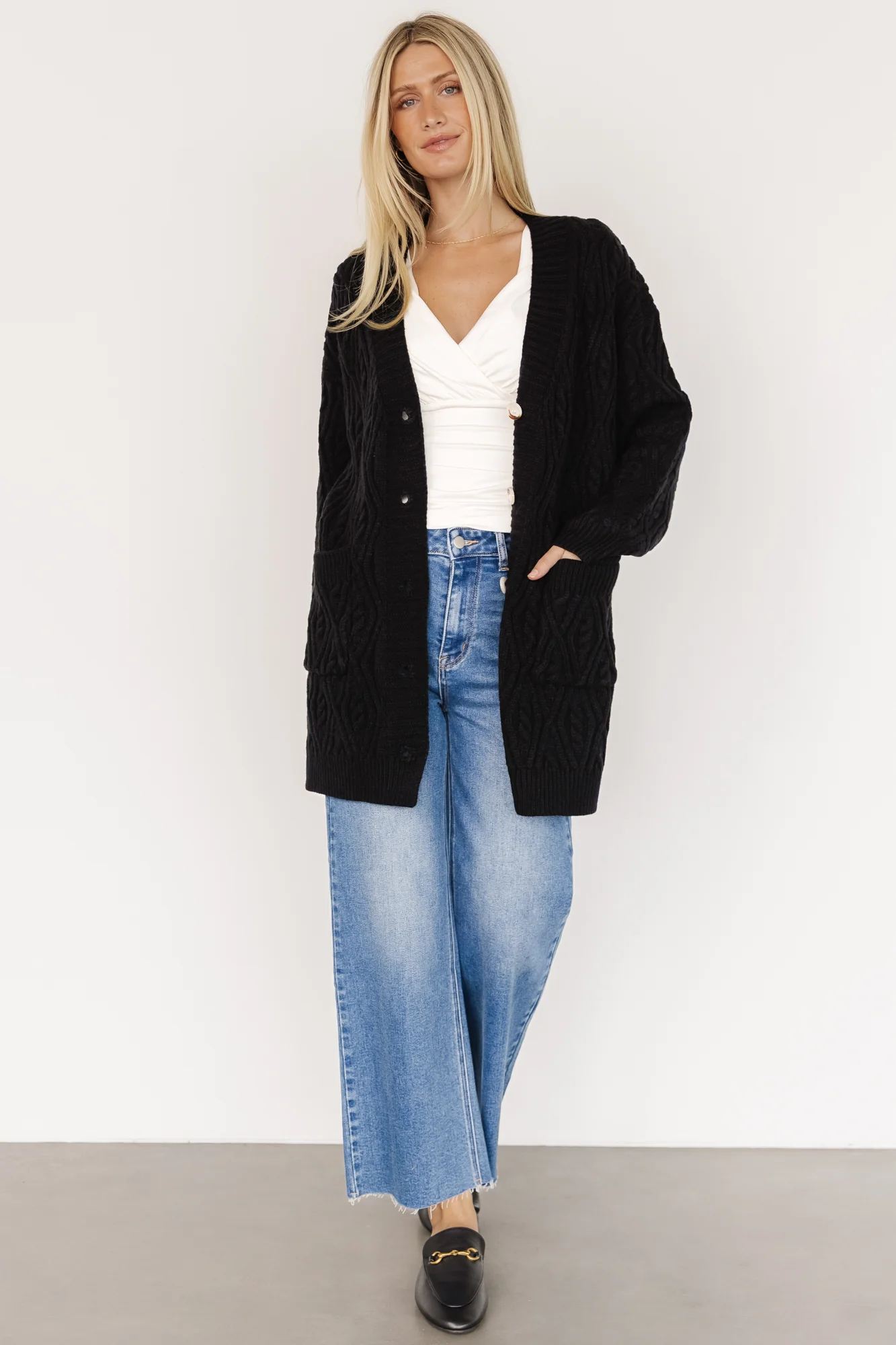 Alberta Cable Knit Cardigan | Black