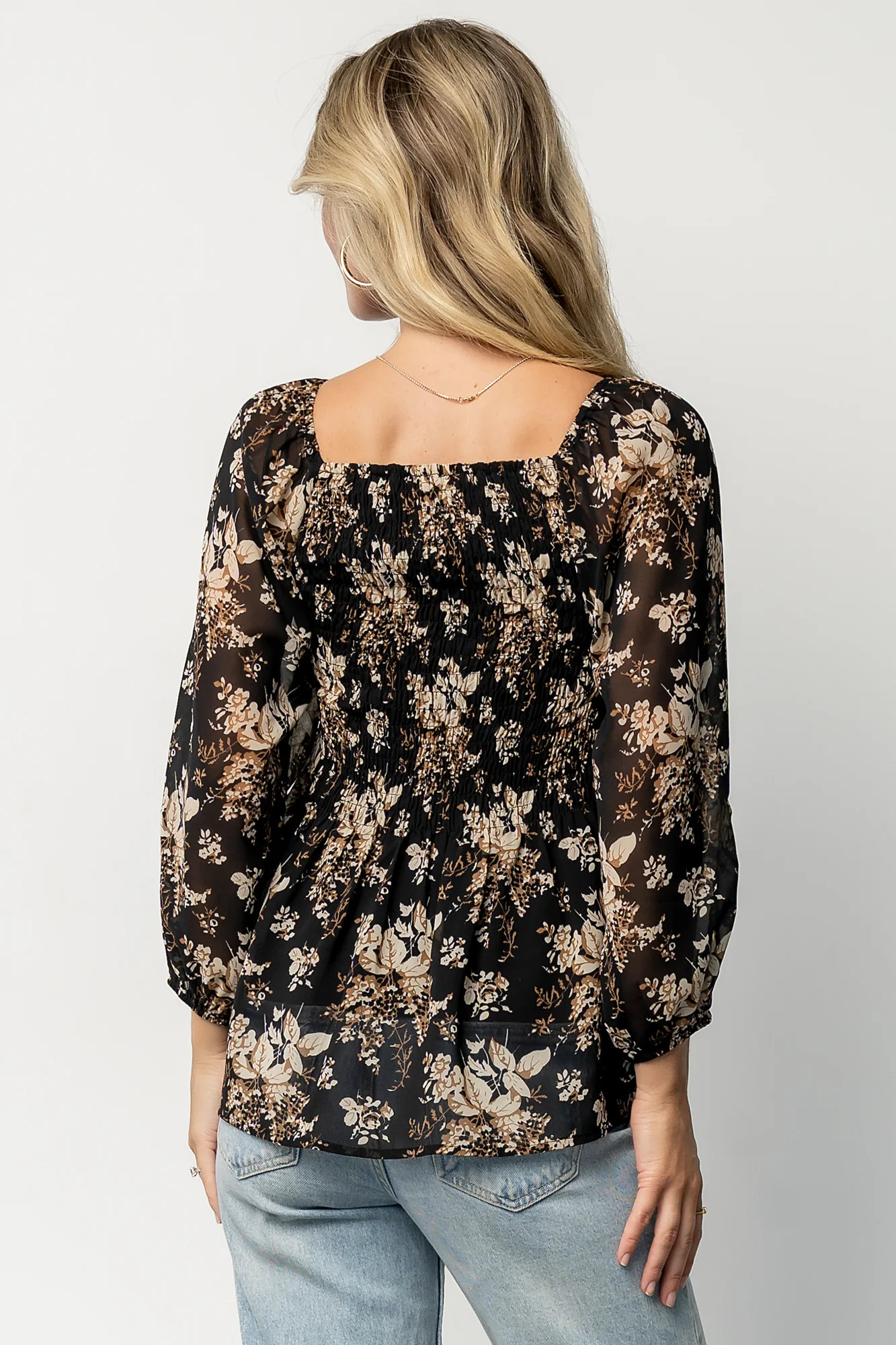 Fenna Smocked Top | Black Floral
