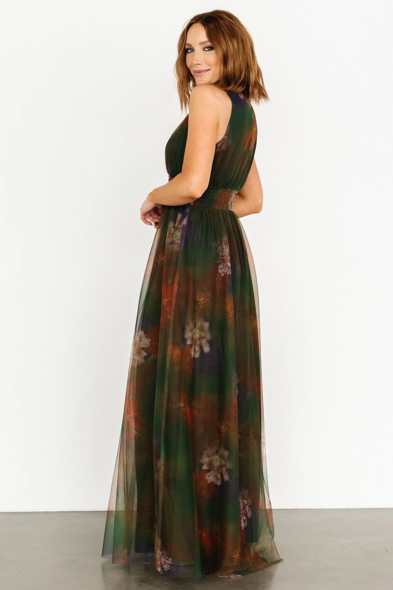 Kamila Tulle Maxi Dress | Olive Multi Floral