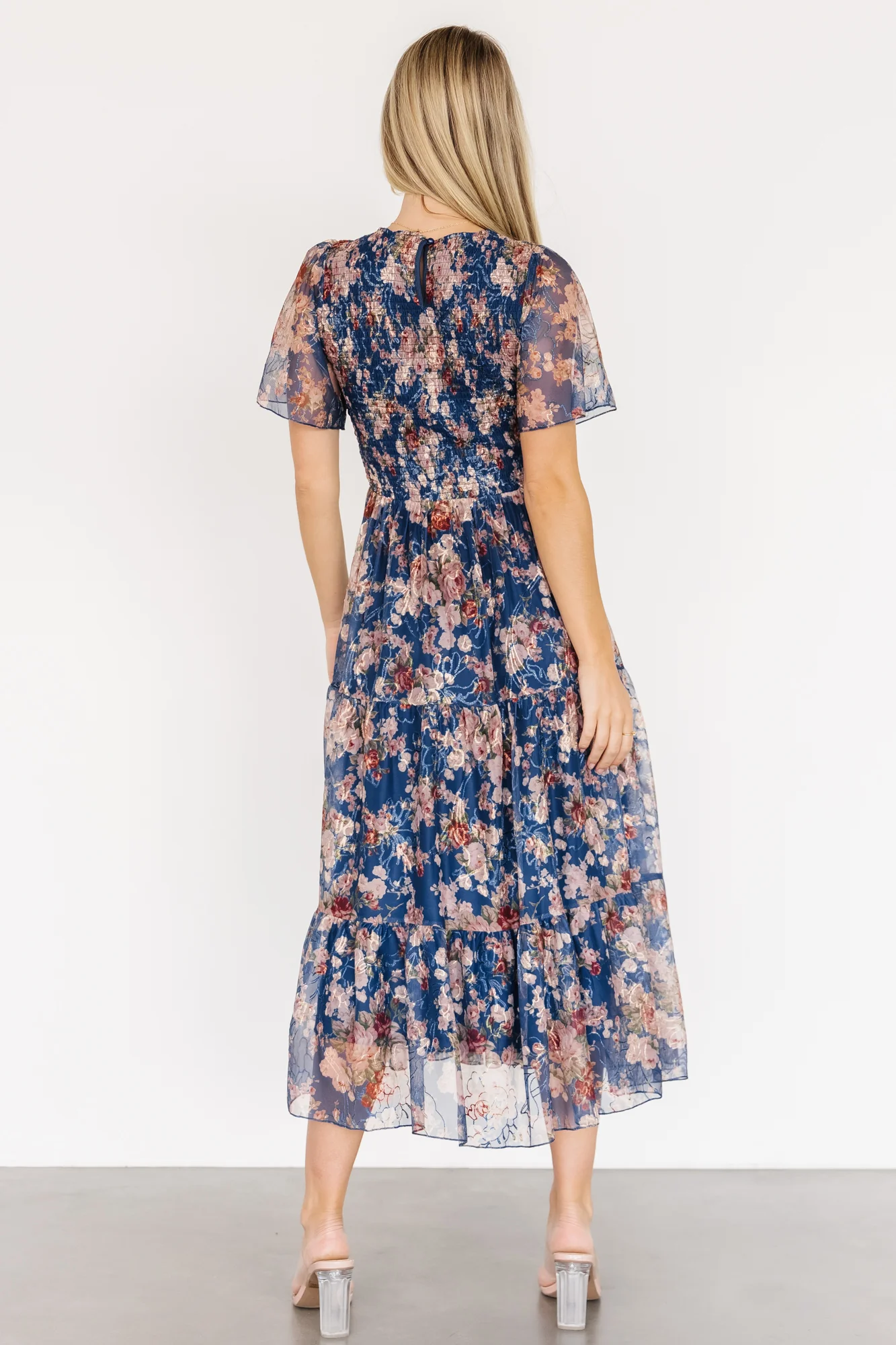 Mara Embroidered Tulle Dress | Dark Blue Multi Floral