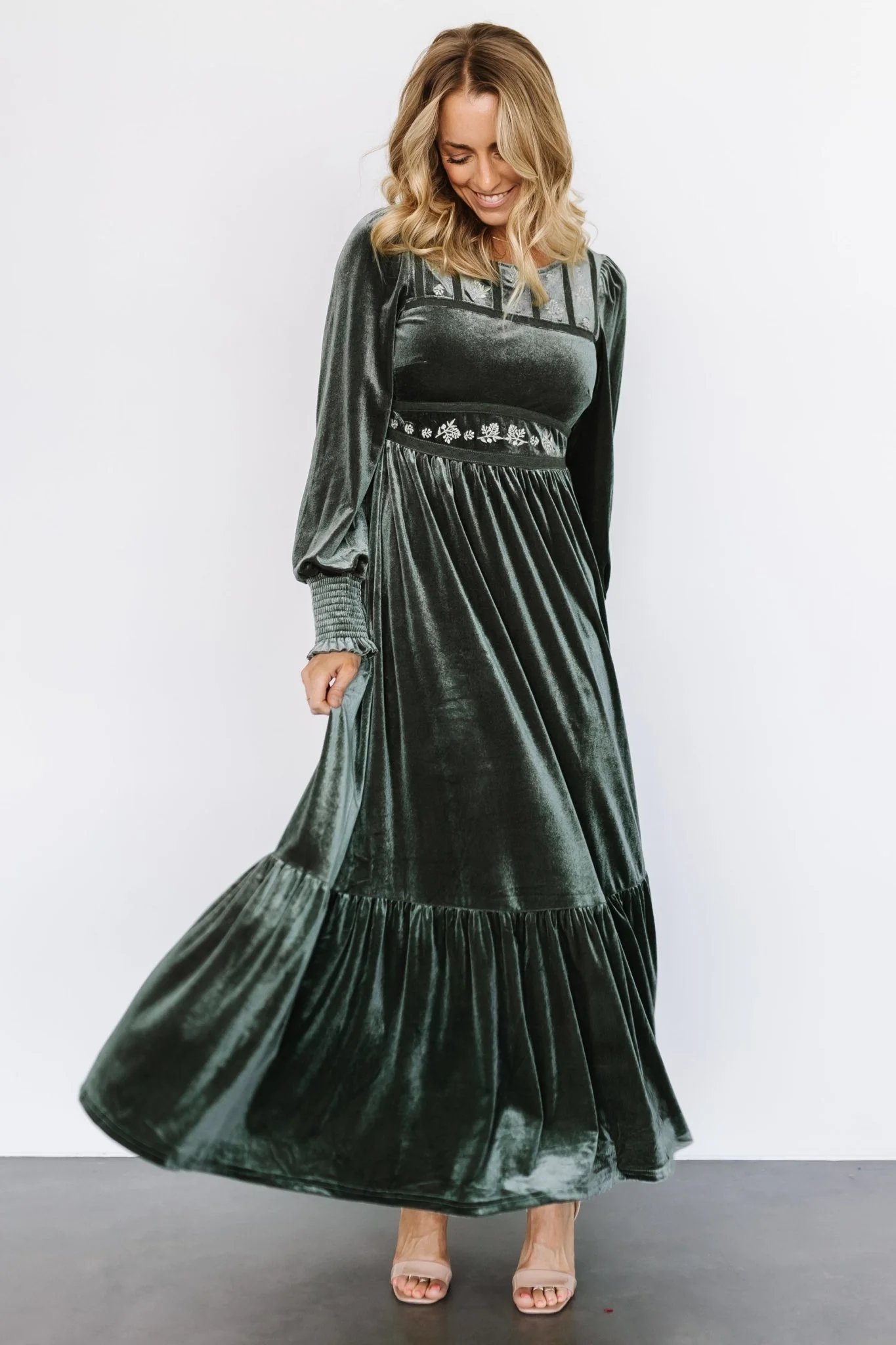 Ingrid Velvet Maxi Dress | Eucalyptus