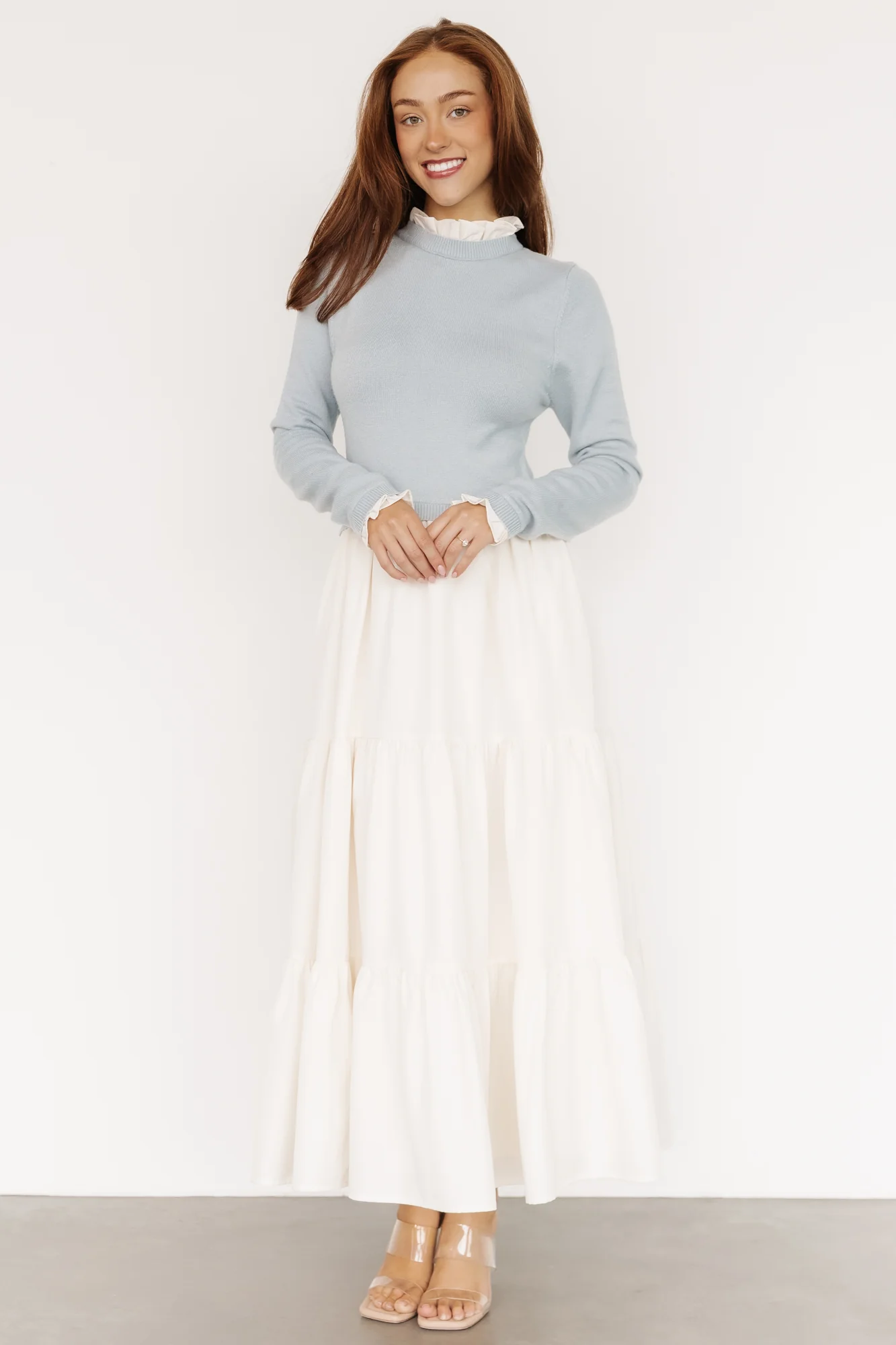 Sophie Sweater Dress | Light Blue + Ivory