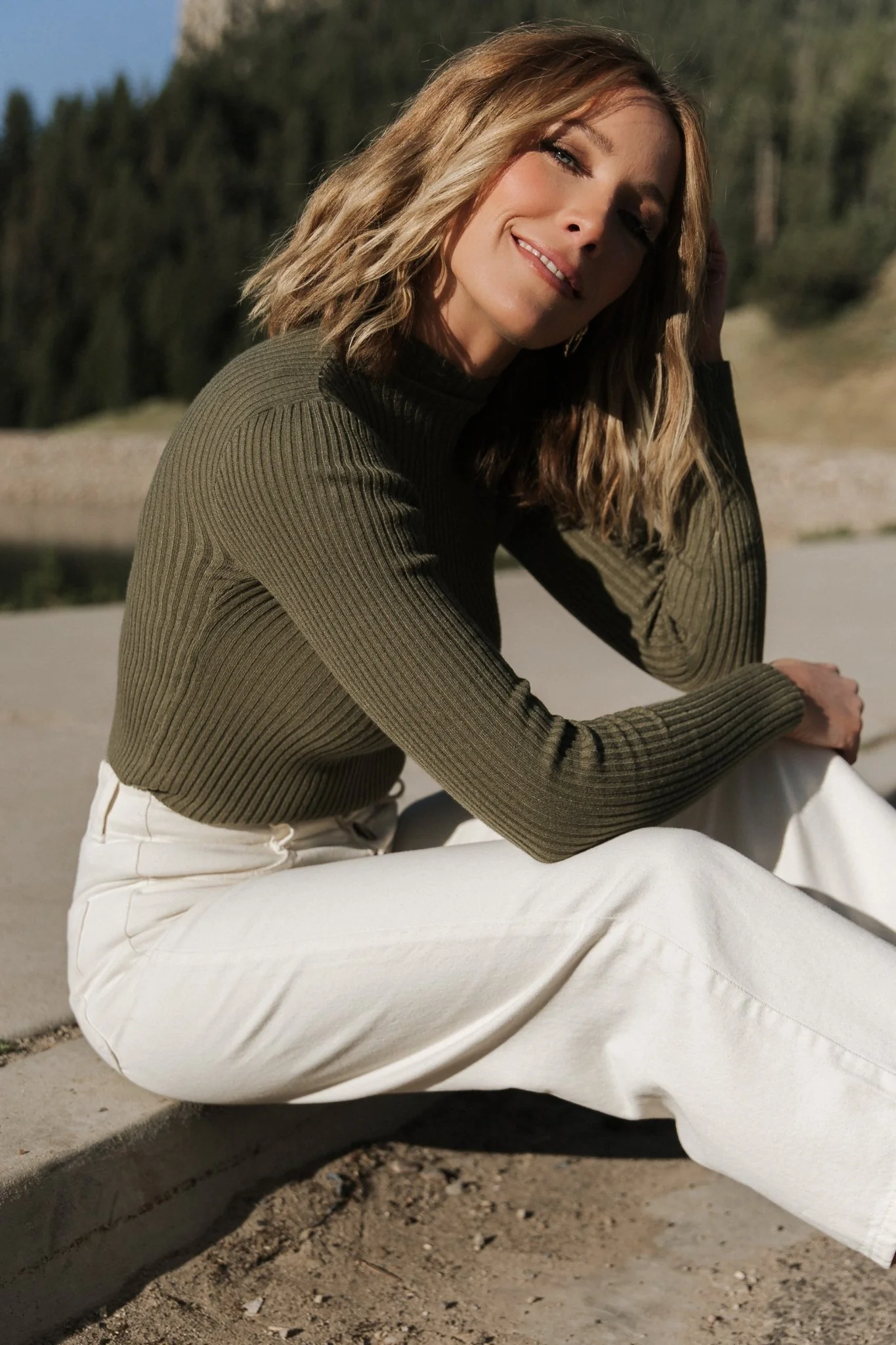 Ari Ribbed Long Sleeve Top | Olive