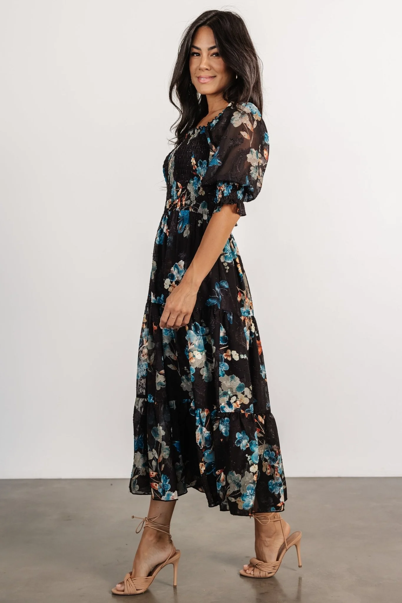 Fabian Jacquard Midi Dress | Black + Blue Multi