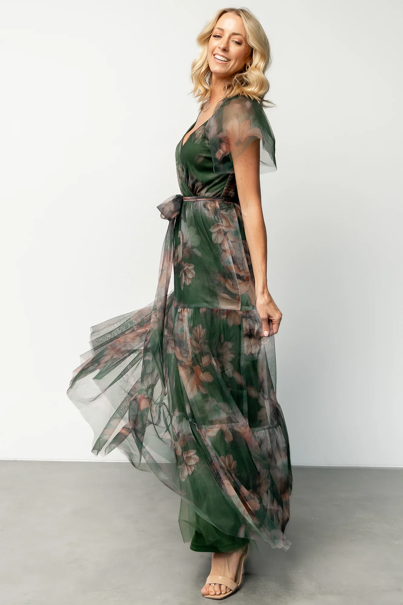 Nicola Tulle Maxi Dress | Deep Green Floral