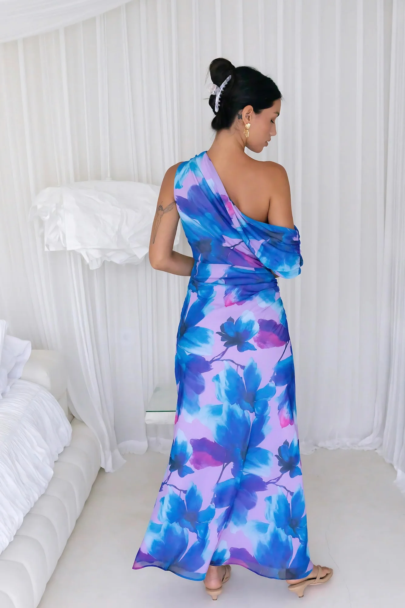 Midnight Palette Off Shoulder Maxi Dress Blue