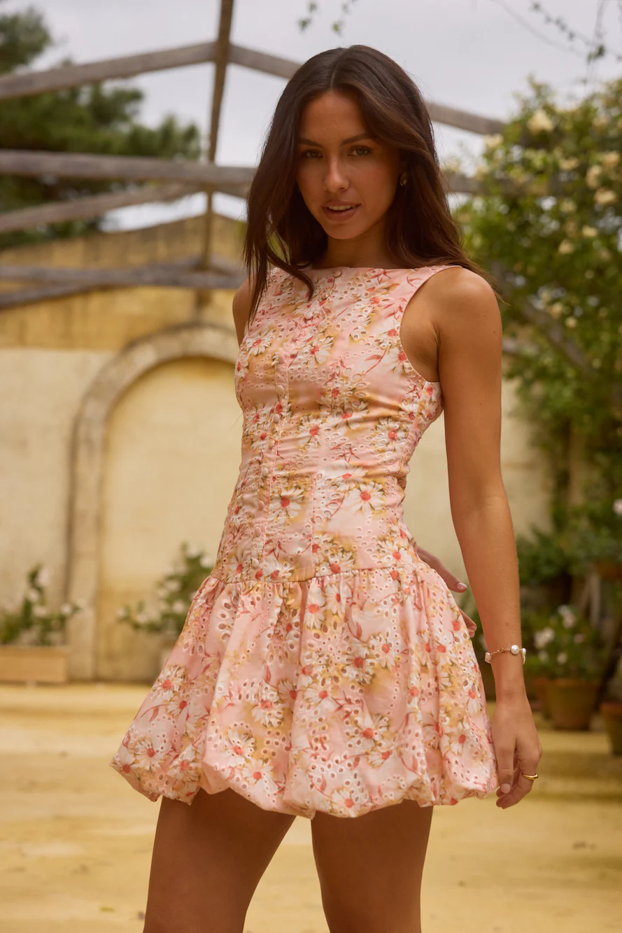 Heavenly Drift Floral Mini Dress Pink