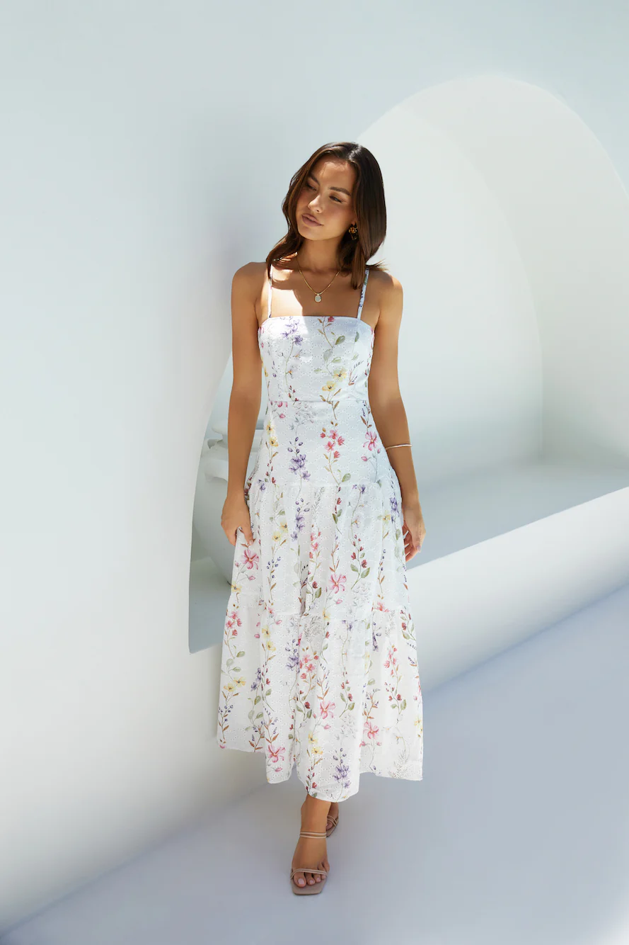 Luminous Field Floral Maxi Dress White
