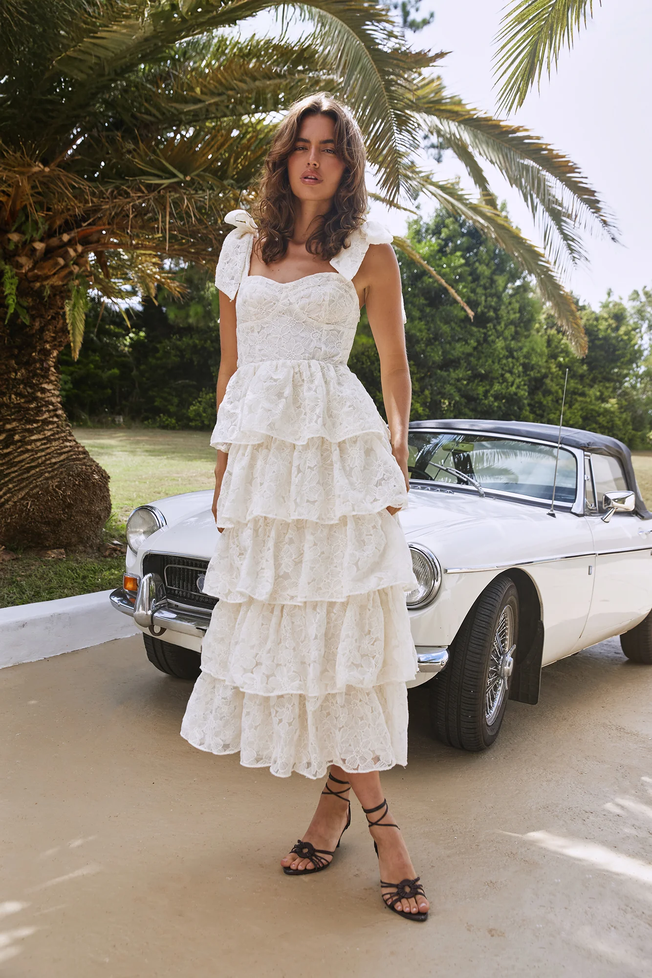 Mediterranean Muse Tiered Midi Dress Ivory