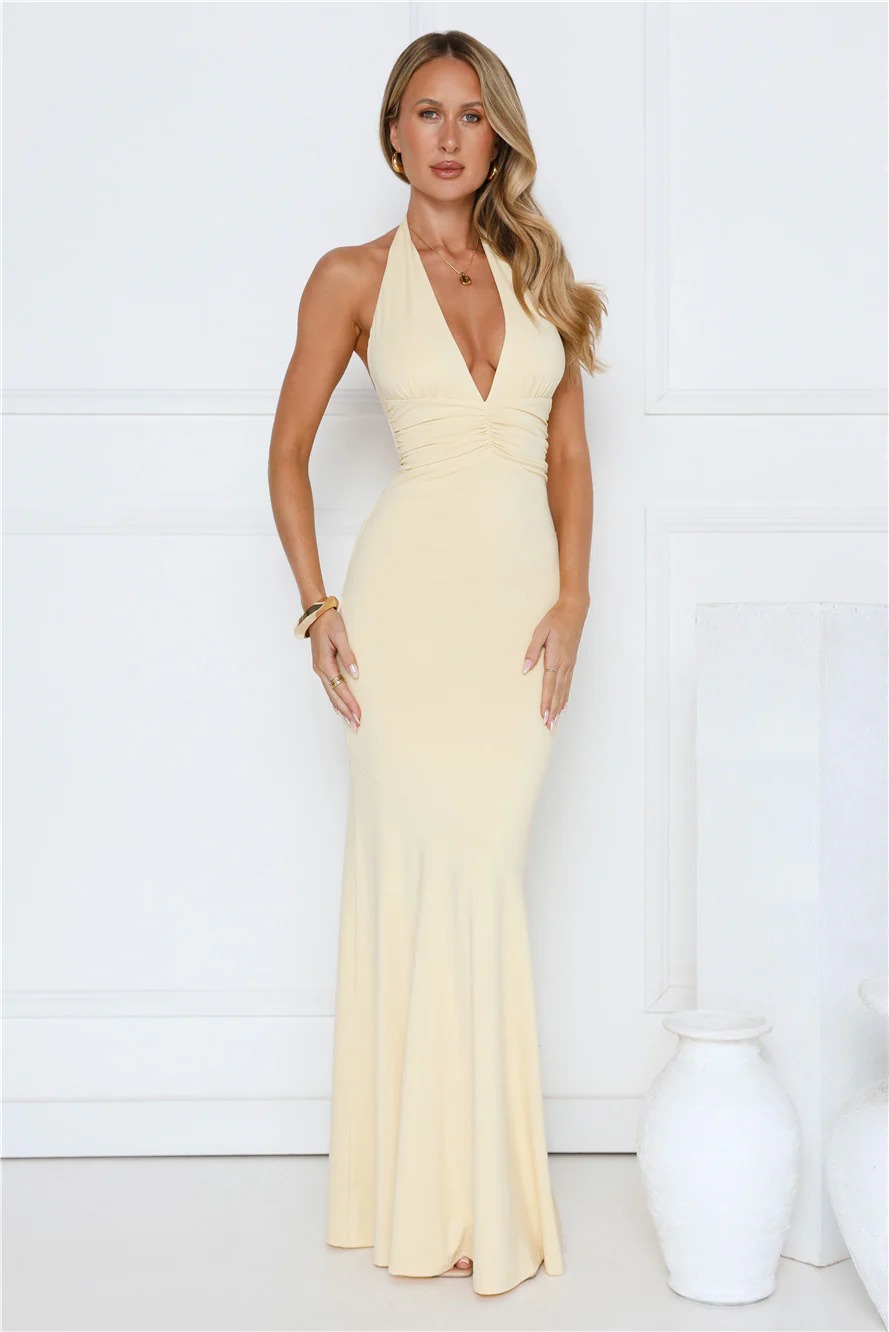 Chic Spark Halter Maxi Dress Yellow
