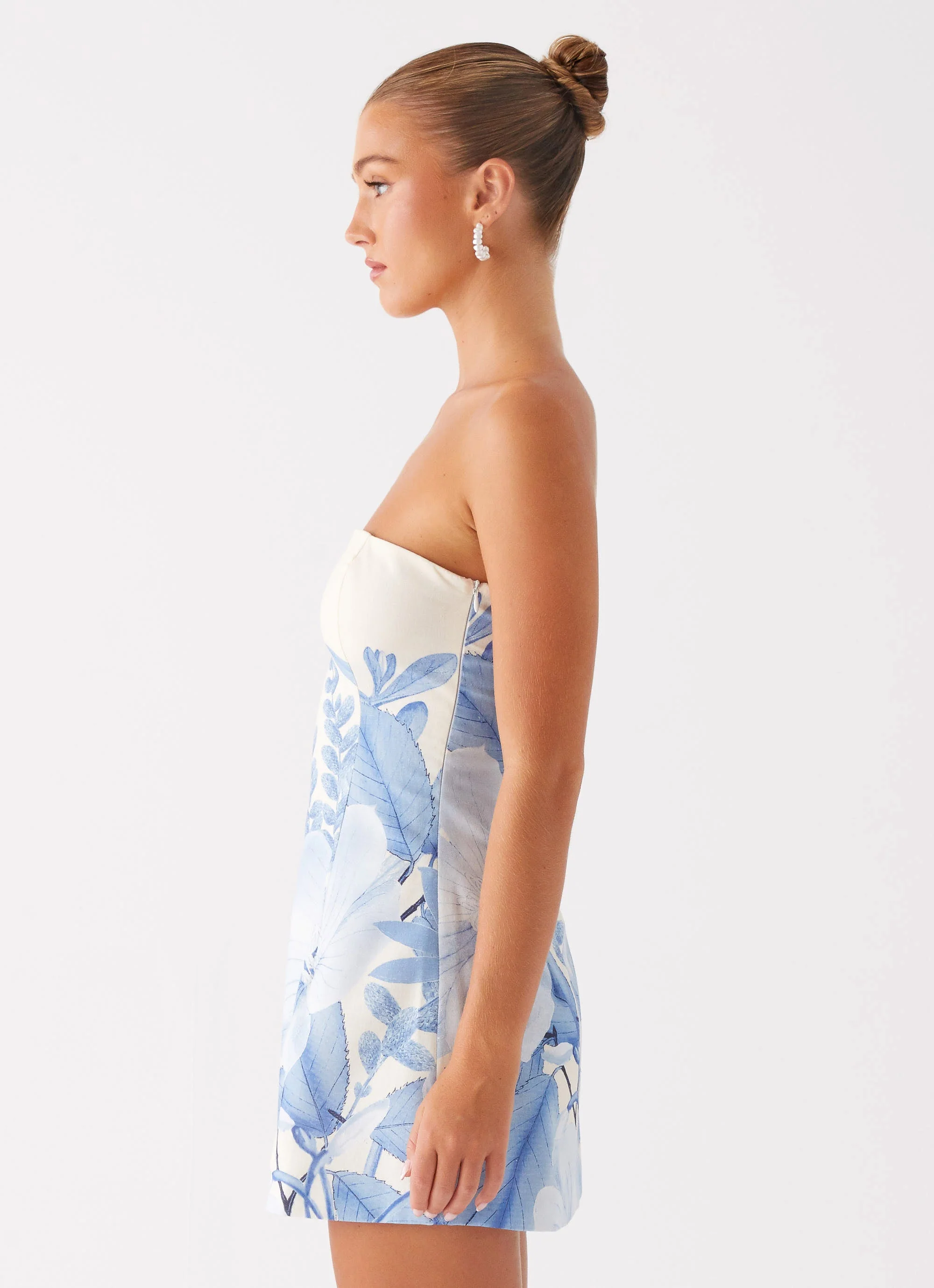 Denby Strapless Mini Dress - Blue Floral Print