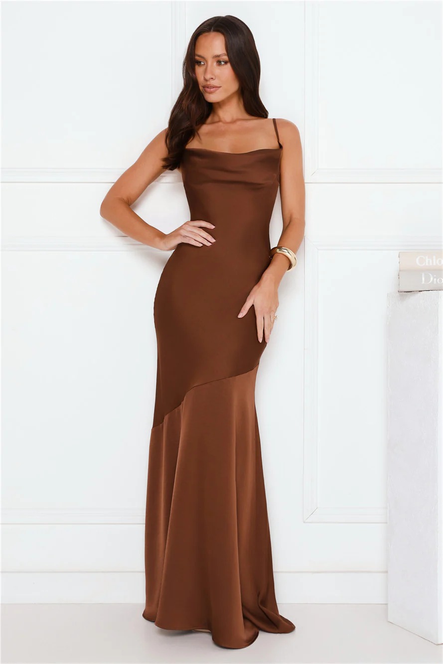 Brilliant Belle Satin Maxi Dress Brown