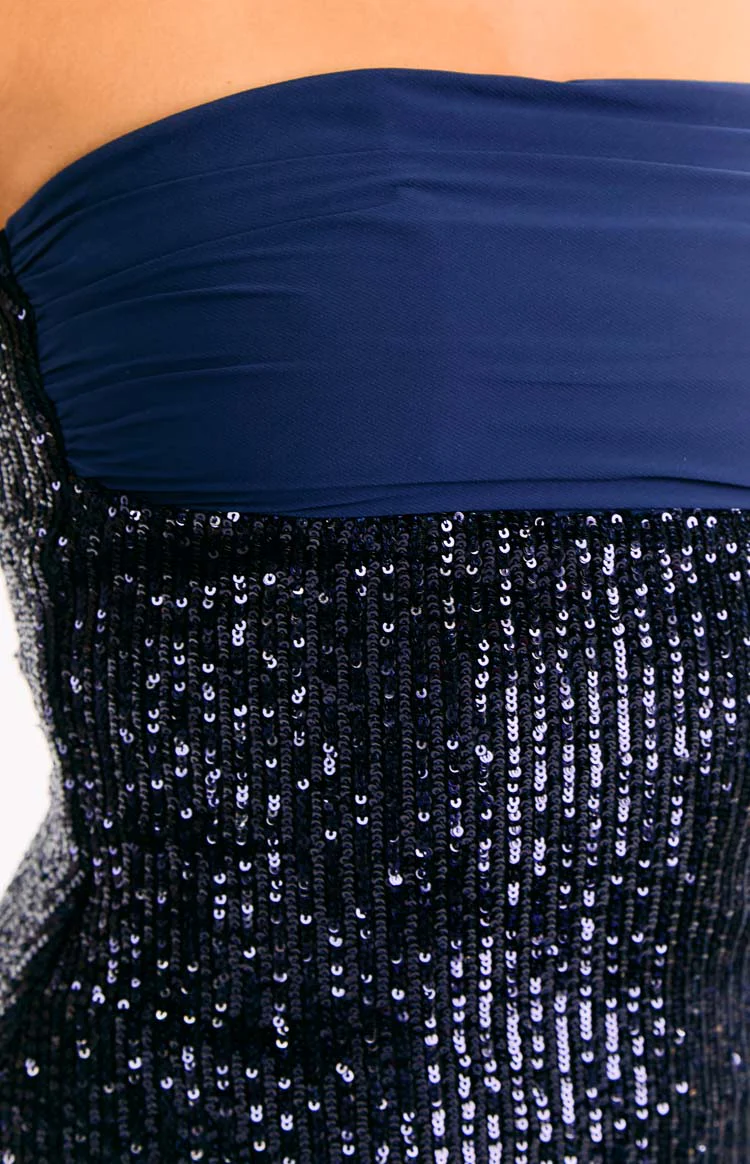 Juney Navy Sequin Strapless Party Mini Dress