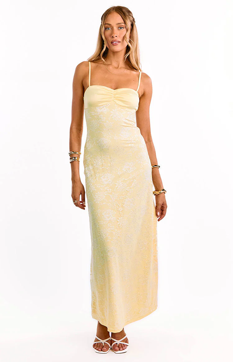 Ely Yellow Lace Maxi Formal Dress