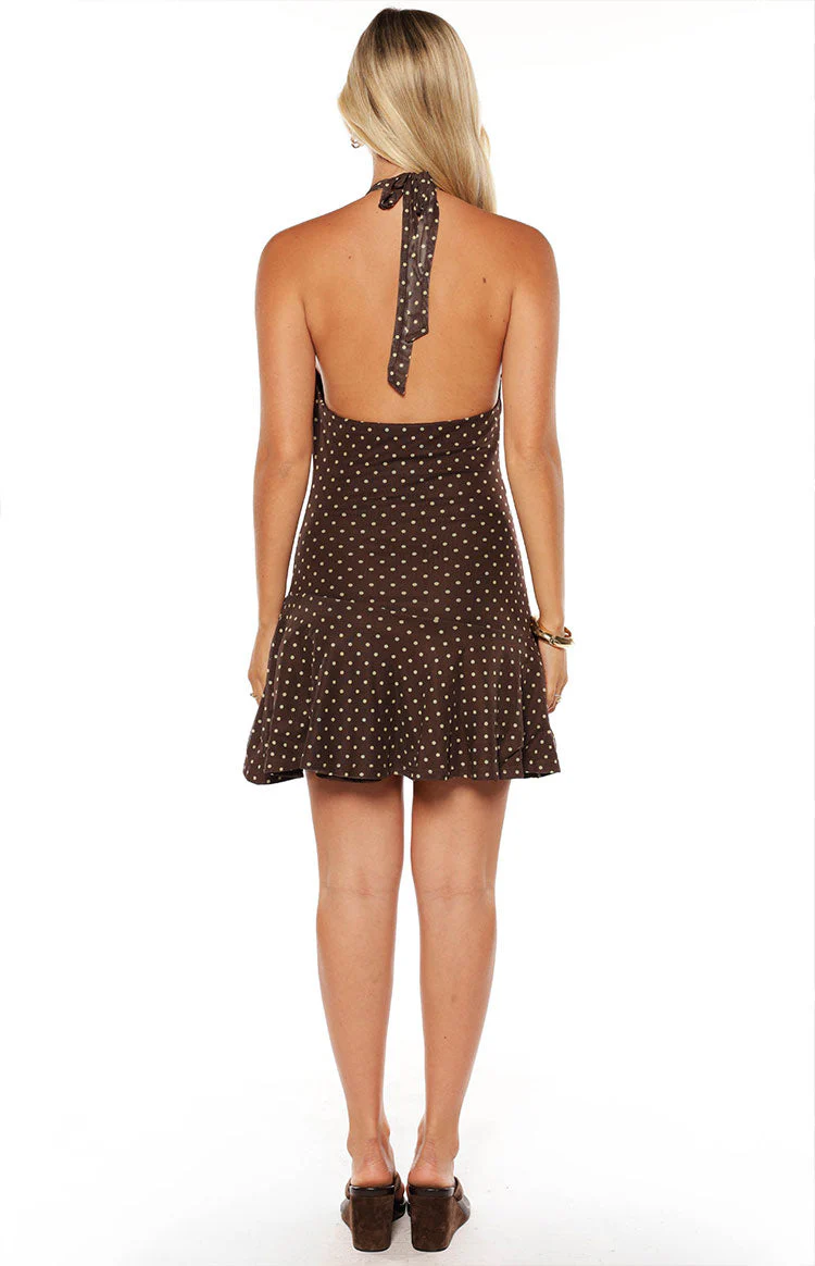 Billy Brown Polka Dot Cowl Party Mini Dress