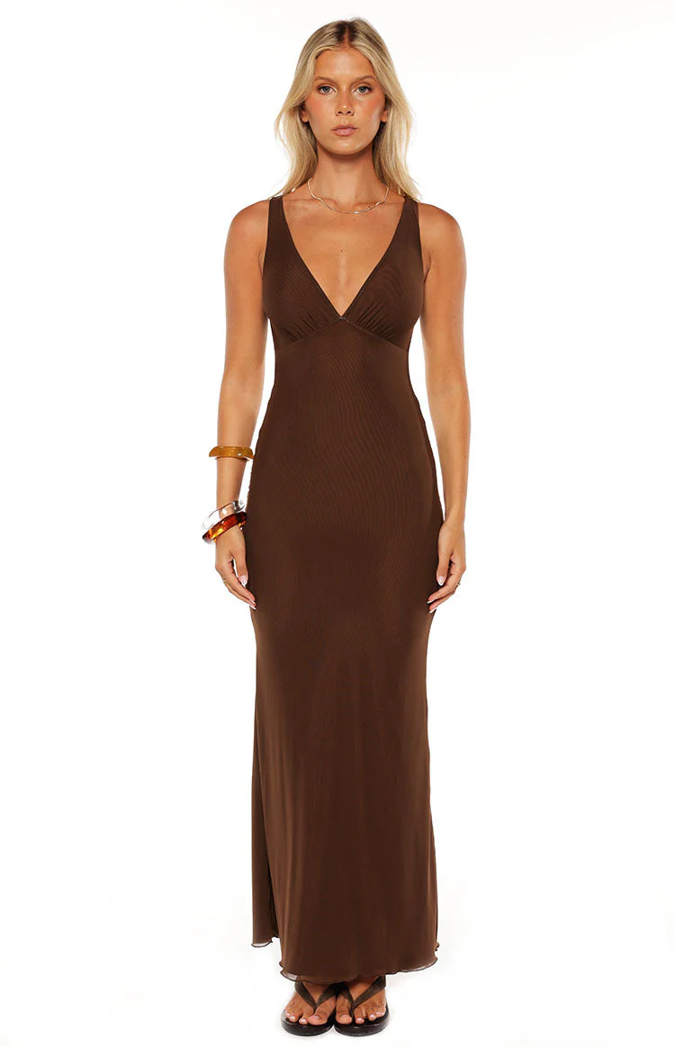 Sunflower Brown Mesh Maxi Dress - PRE ORDER