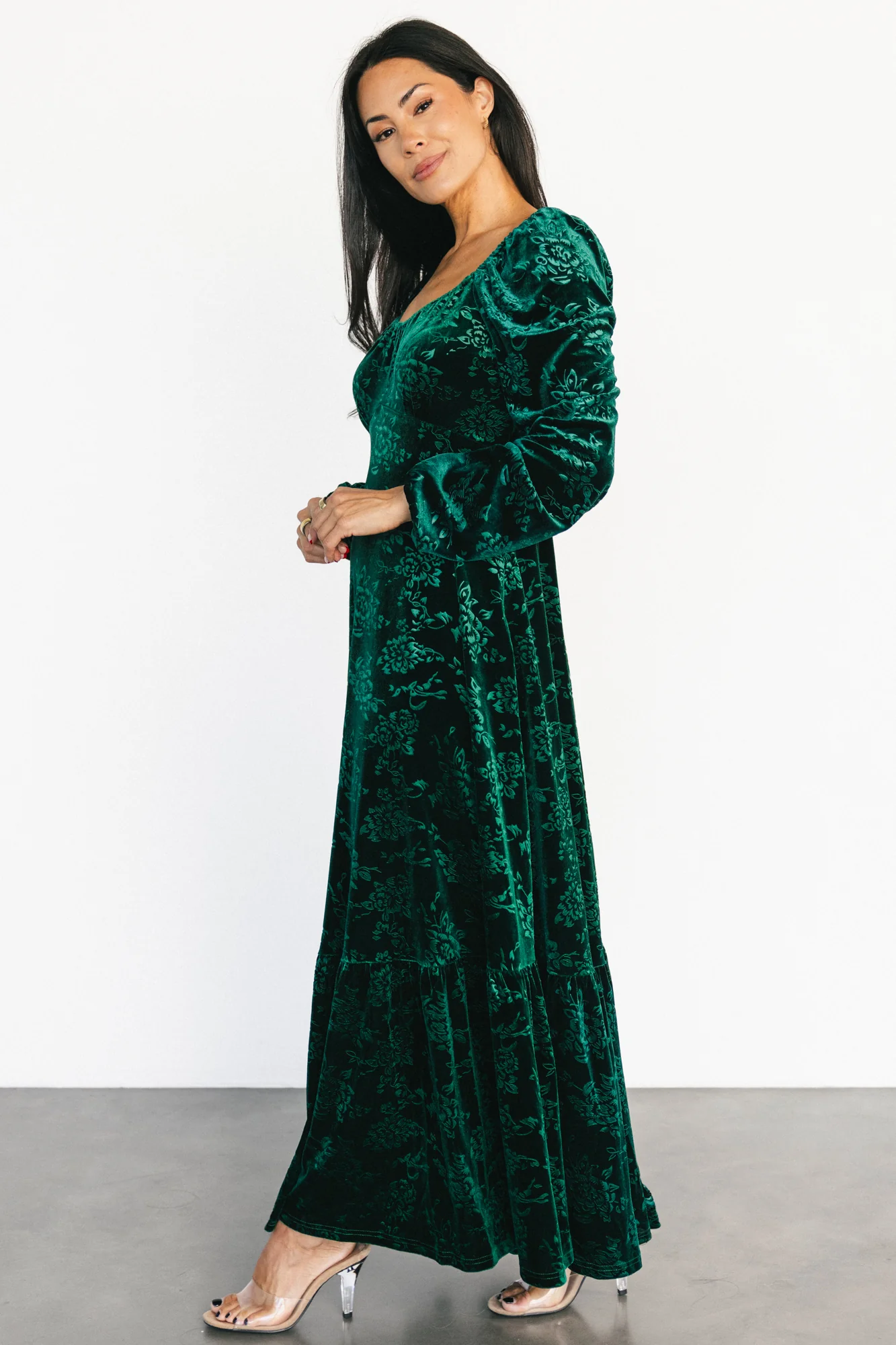 Audra Velvet Embossed Maxi Dress | Emerald