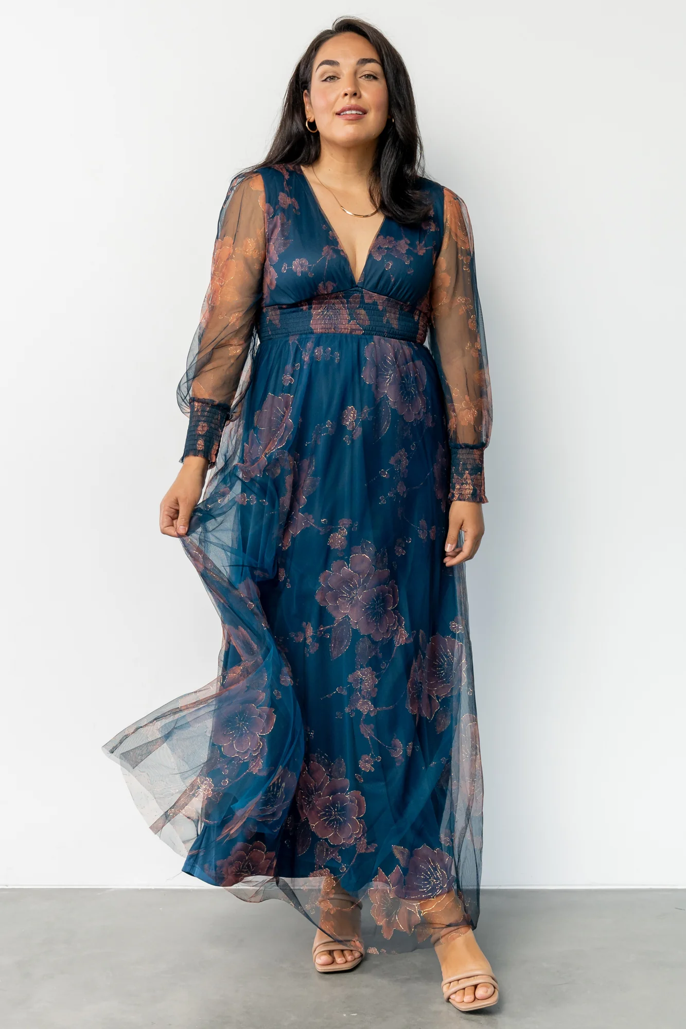 Layla Tulle Maxi Dress | Copper + Blue Metallic