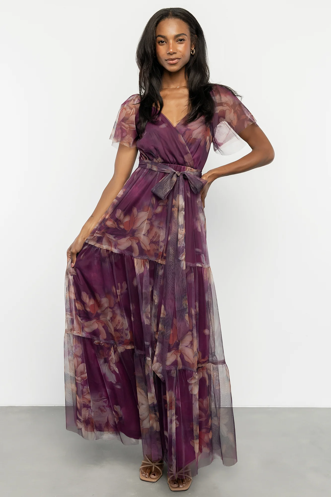 Nicola Tulle Maxi Dress | Aubergine Floral